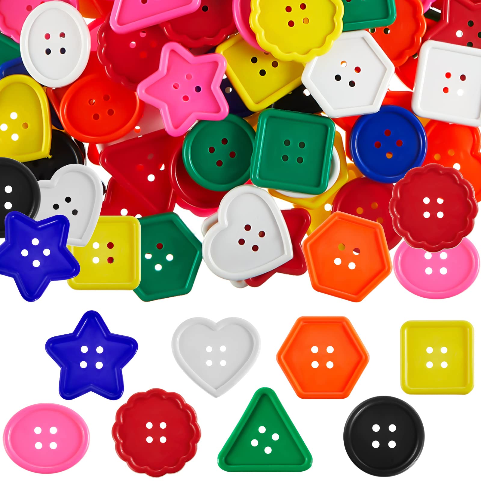 150 Pieces Big Bright Buttons for Kids 8 Vivid Colors and 8 Large Shapes for Crochet Knitting Arts and Crafts Projects Hand Made Gifts