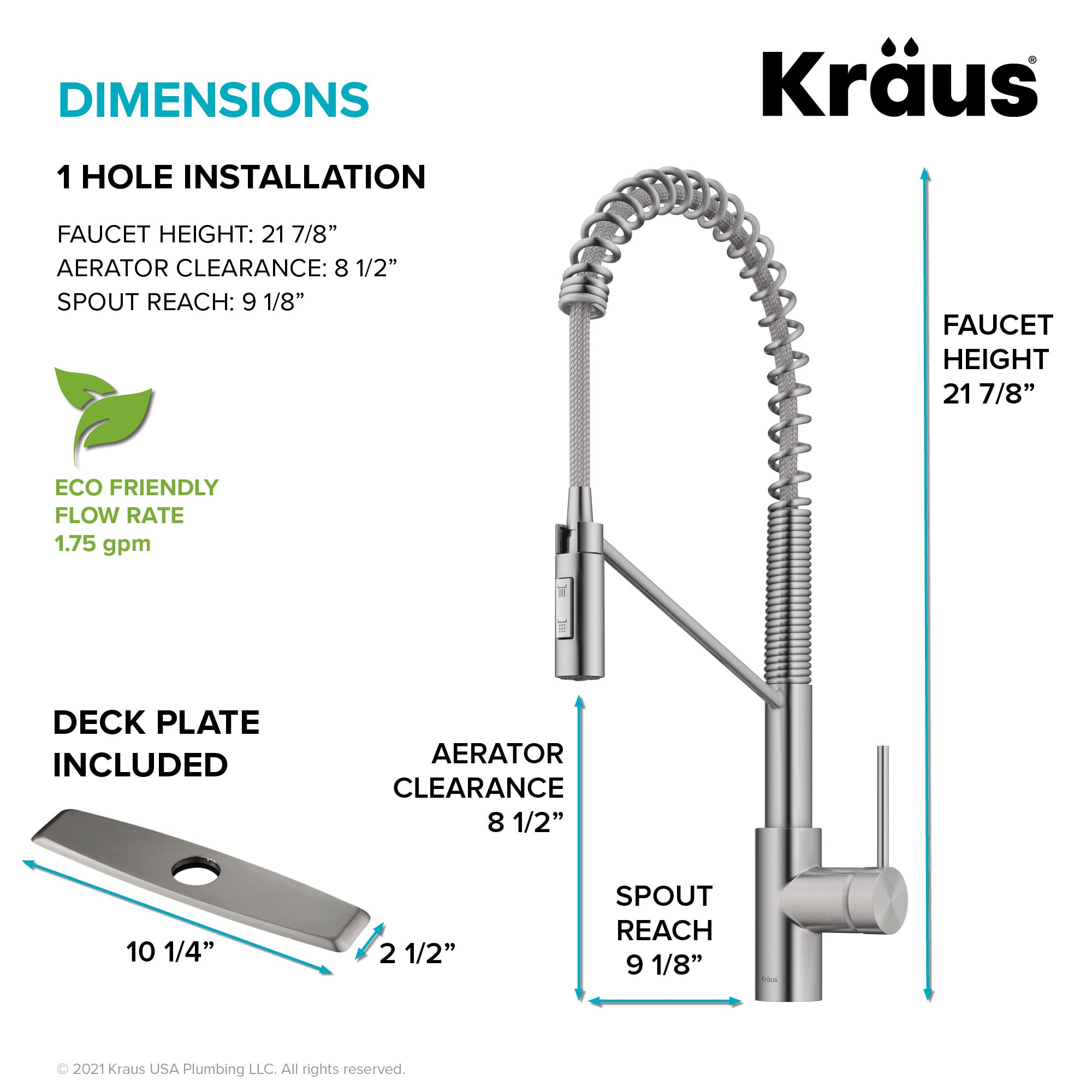 KRAUS Oletto Commercial Style Single Handle Pull Down Kitchen Faucet with QuickDock Top Mount Installation Assembly in Spot Free Stainless Steel, KPF-2631SFS