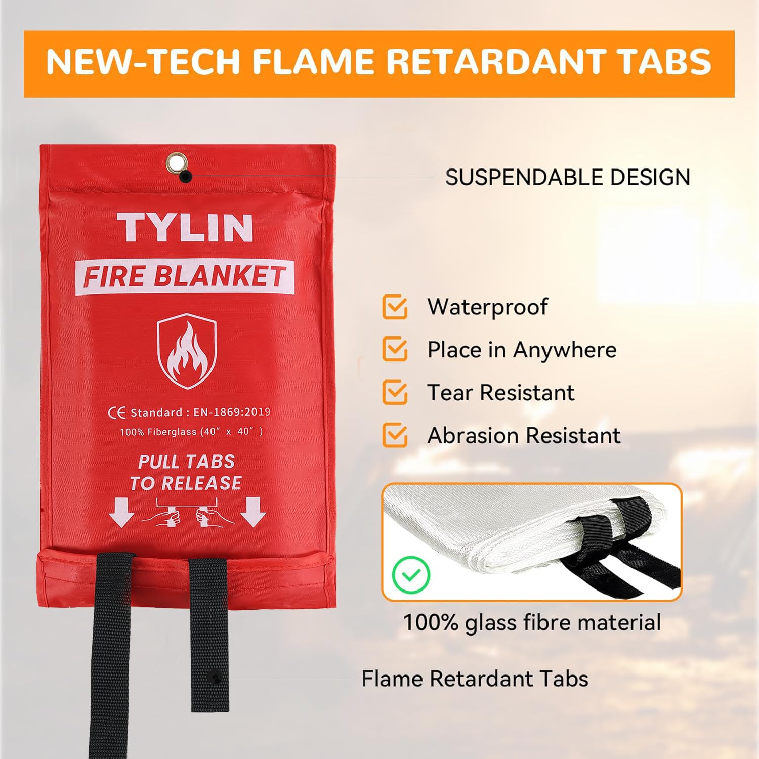 TYLIN Fire Blanket – Emergency Fire Blanket for Home & Kitchen, High Heat Resistant Fire Suppression Blankets for Home Safety, Kitchen, and Camping (4)