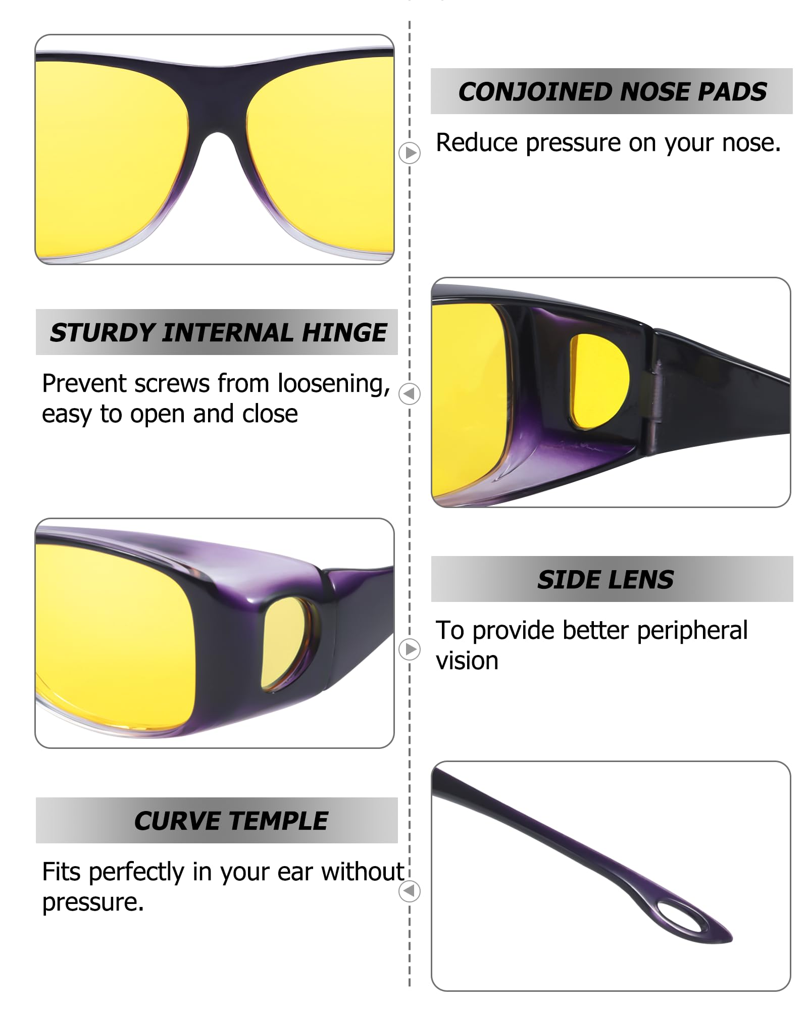 TJUTR Night Vision Driving Glasses for Women Men, Fit Over Wrap Around Eyewear Glasses, Yellow Lens Anti-glare TN8143