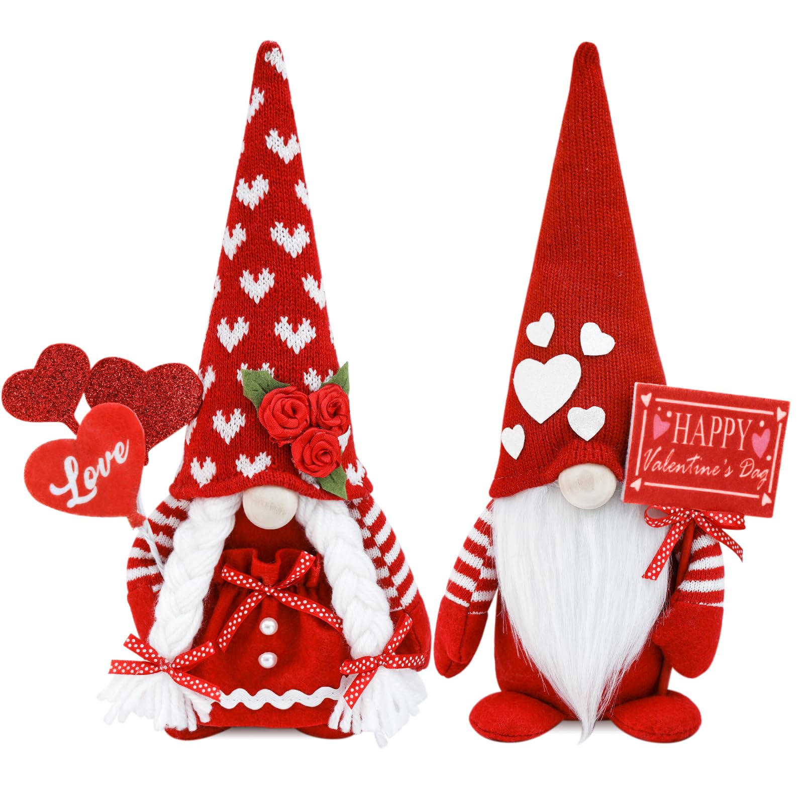 CRCZK Valentine's Day Gnome Decor 2 Pack Handmade Plush Swedish Gnomes Party Ornaments for Holiday Home Gifts Decorations