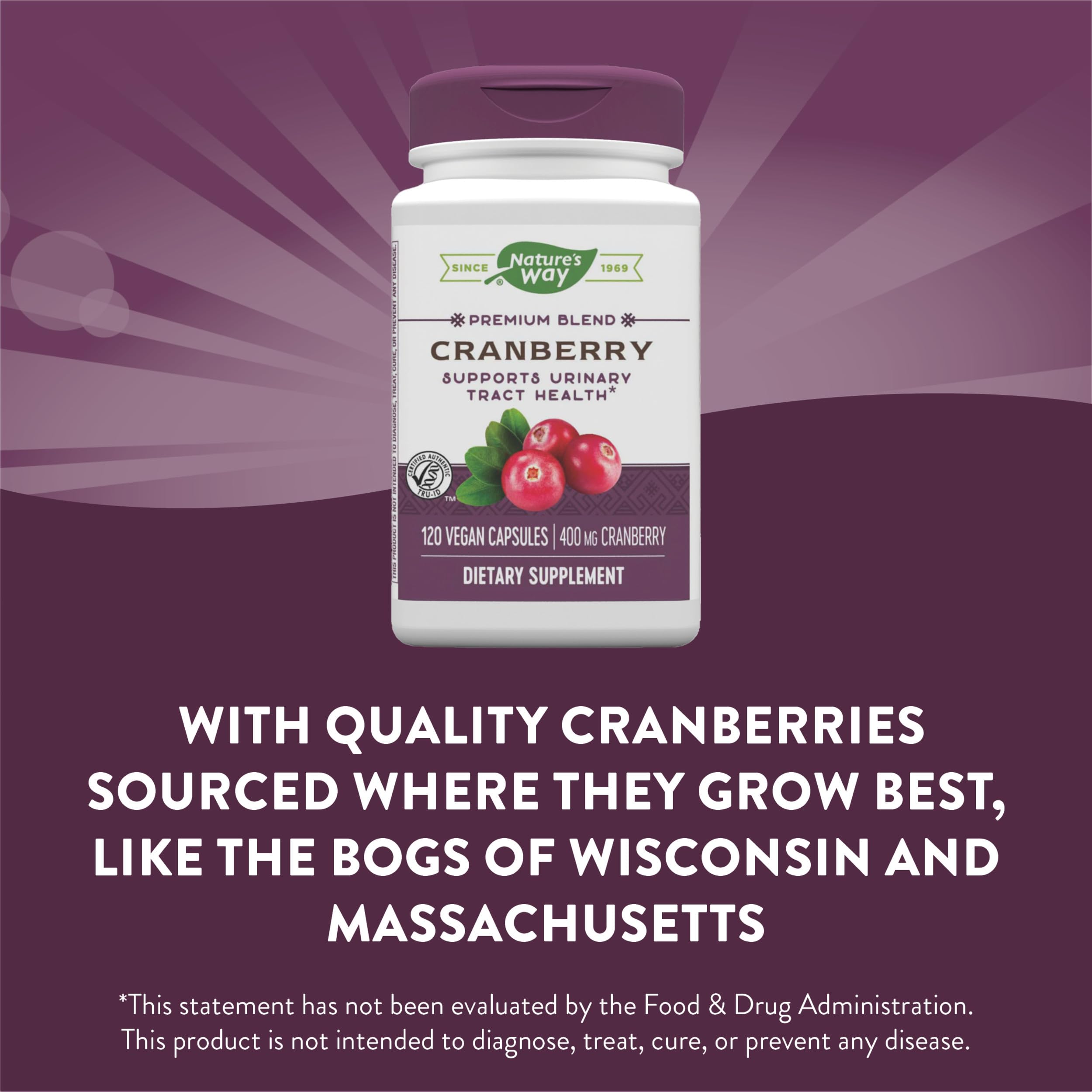 Nature's Way Premium Cranberry, Urinary Tract Health Support* Supplement with Vitamin C, 400mg Cranberry Per Serving, 120 Capsules