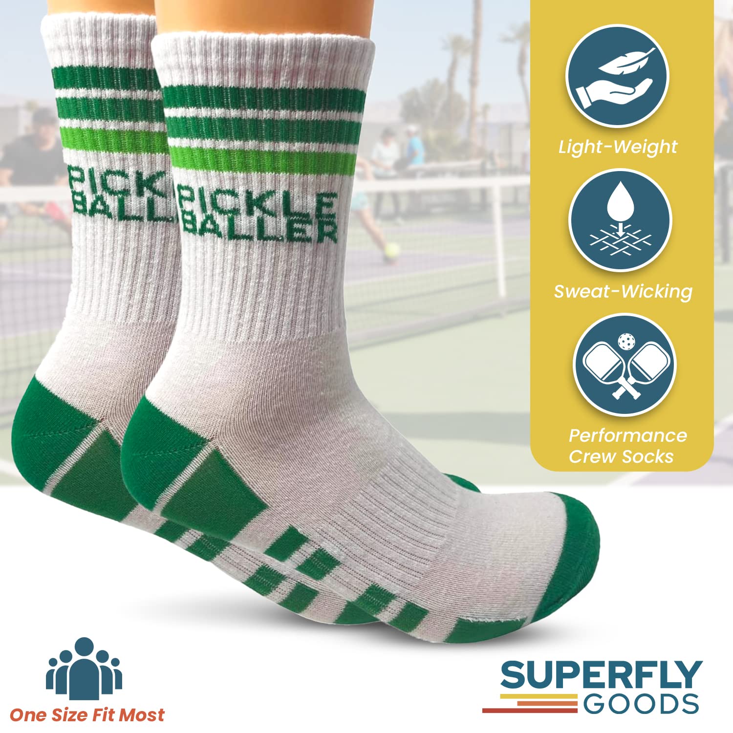 Super Fly Goods Pickle Baller Pickleball Socks Pickleball Gift Performance Crew Tennis Socks for Men & Women Fun Pickle ball Accessory Unisex OSFM