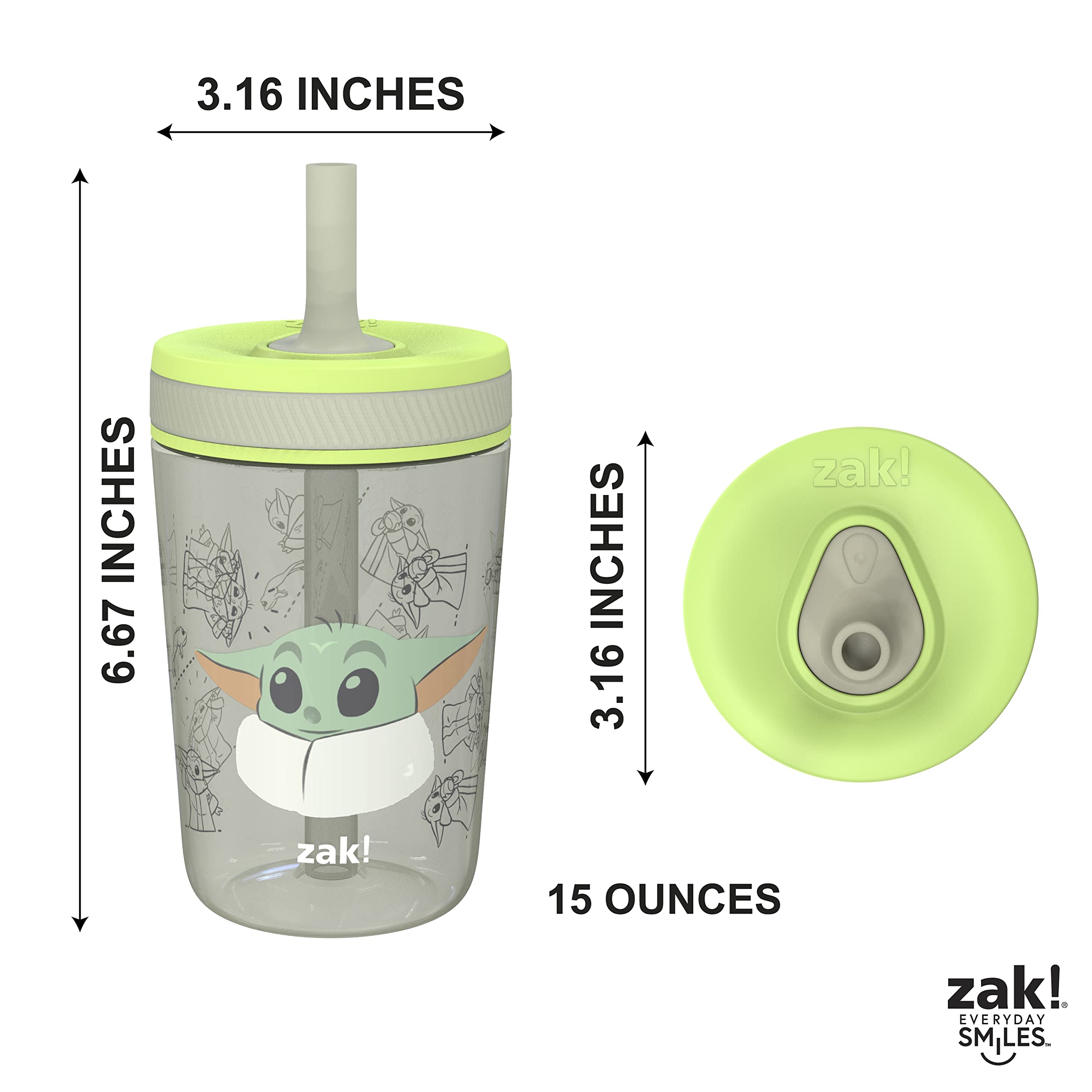 Zak Designs Star Wars The Mandalorian Kelso Toddler Cups For Travel or At Home, 15oz 2-Pack Durable Plastic Sippy Cups With Leak-Proof Design is Perfect For Kids (Baby Yoda, Grogu)