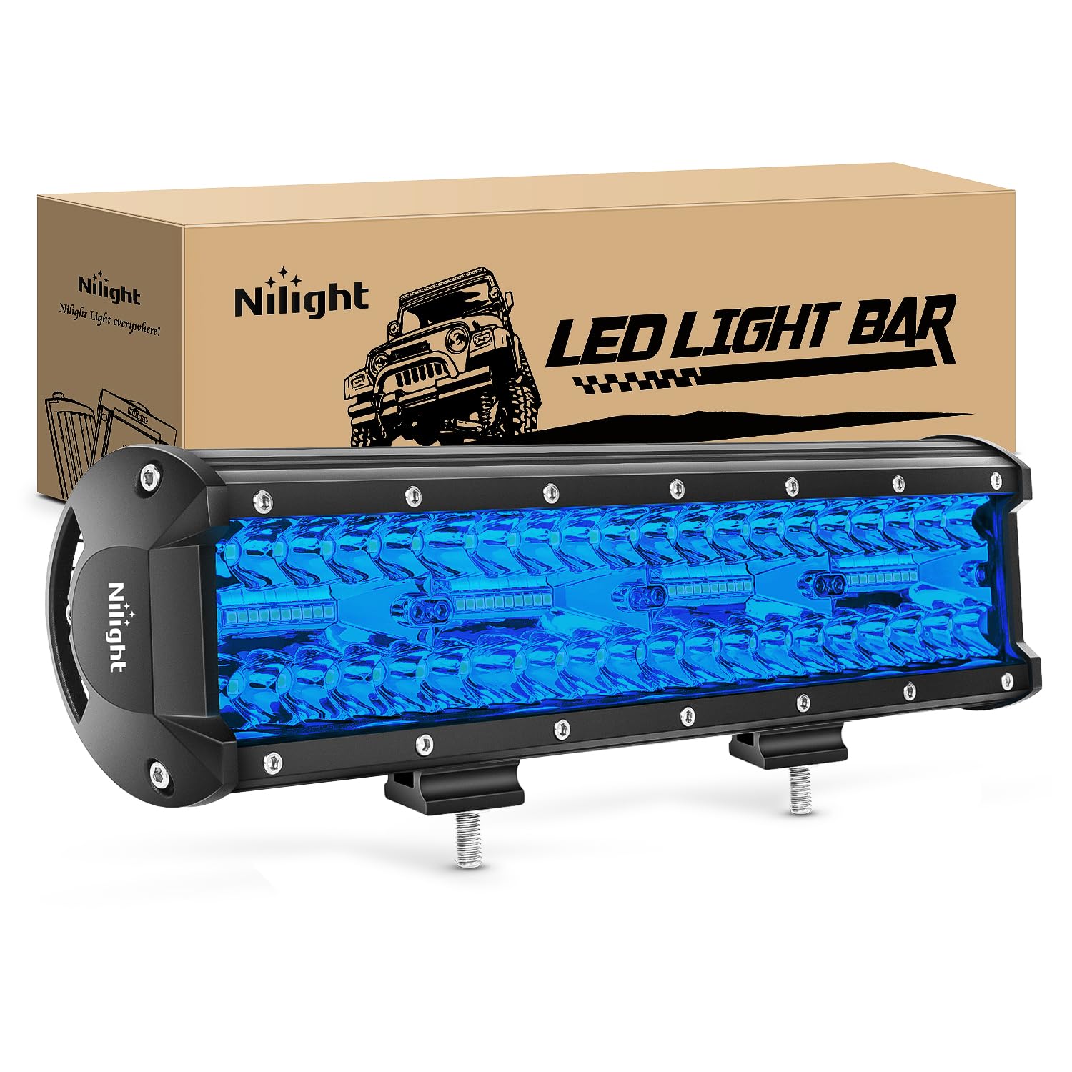 Nilight 12 Inch LED Light Bar Blue Triple Row 240W Spot & Flood Combo 30000LM Driving Boat Led Off Road Lights Fishing Hunting Emergency Safety Lights for UTV Pick-up Van Tractor