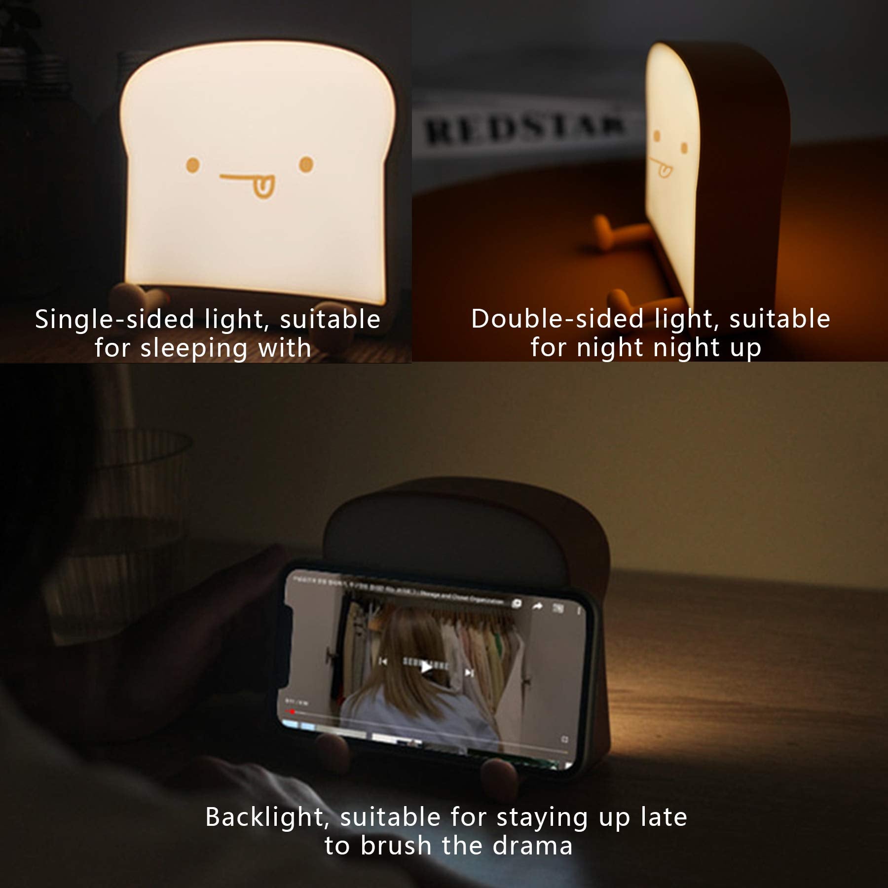 QANYI Cute Night Light Toast Bread LED Night lamp with Rechargeable, Portable Bedroom Bedside Bed lamp Christmas Gifts Ideas for Tween Teenage Teenager Teens Girls Boys Women