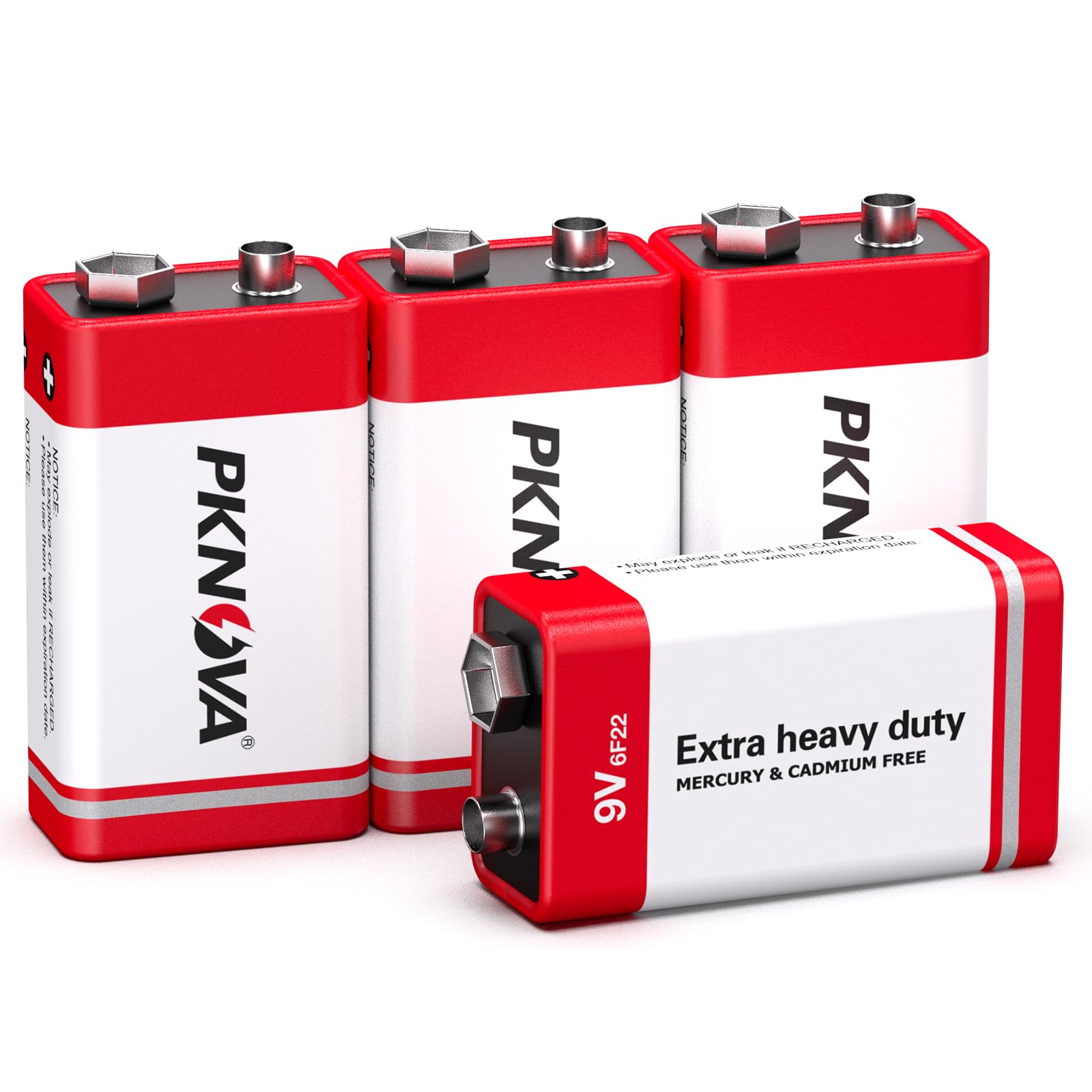 9V Batteries Carbon 9 Volt Battery for Smoke Detector 6F22 Square Battery, Long-Lasting, 4 Pack