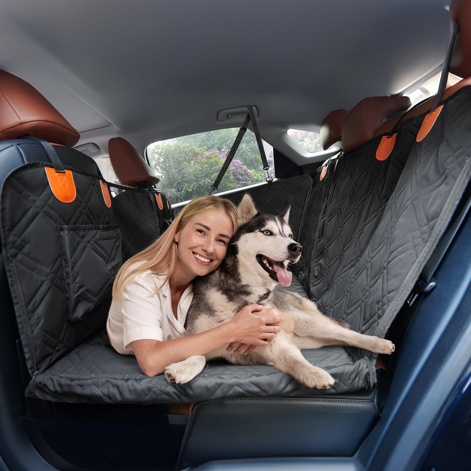 Roilpet Dog Car Back Seat Cover, Pet Car Hammock for Back Seat with Adjustable Belt, Universal Fit for Cars, Trucks, SUV, Back Seat Extender for Dogs, Black