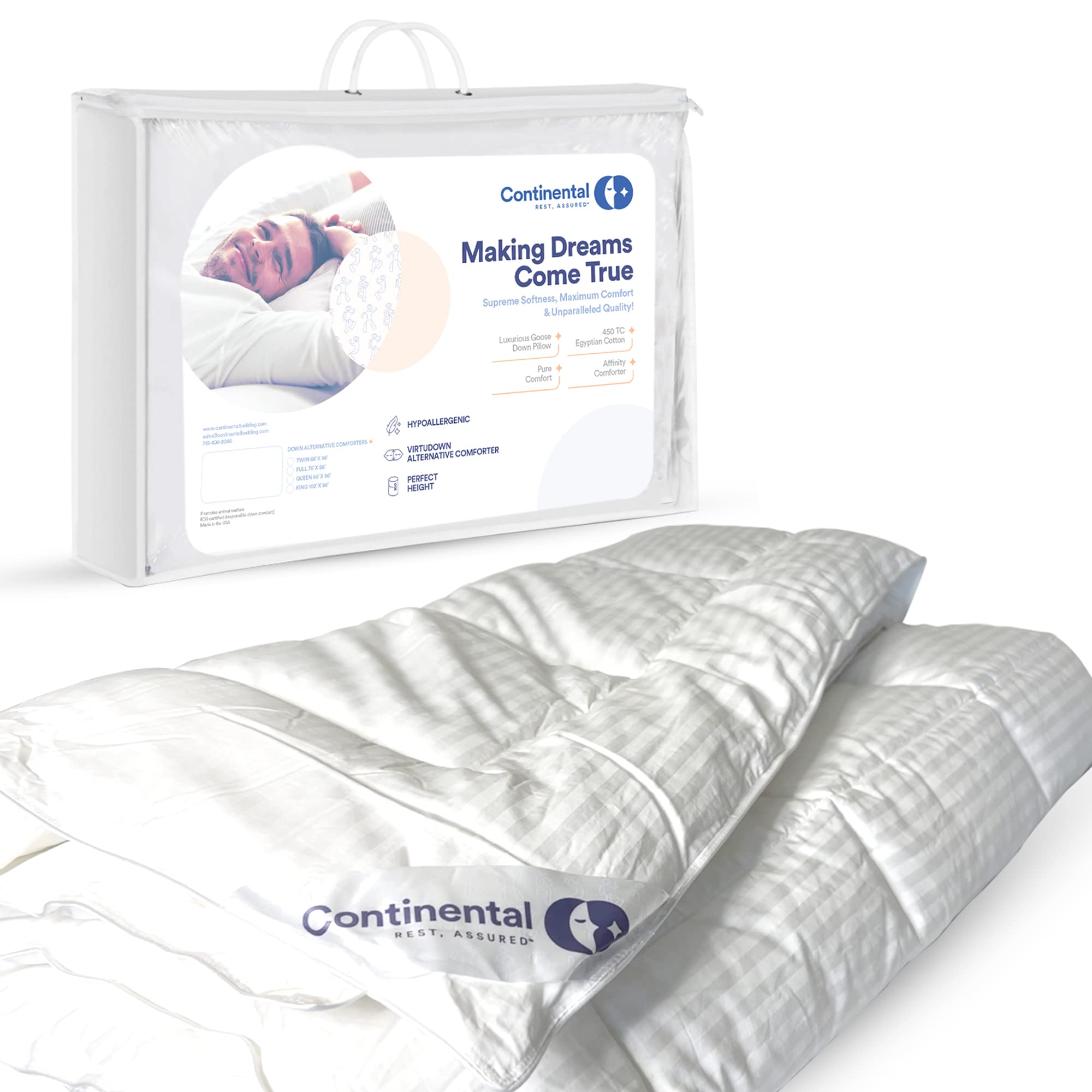 Continental Bedding Affinity Full Size Comforter All Season Quilted Down Alternative Comforter Duvet Insert with Corner Tabs - Machine Washable - Duvet Insert