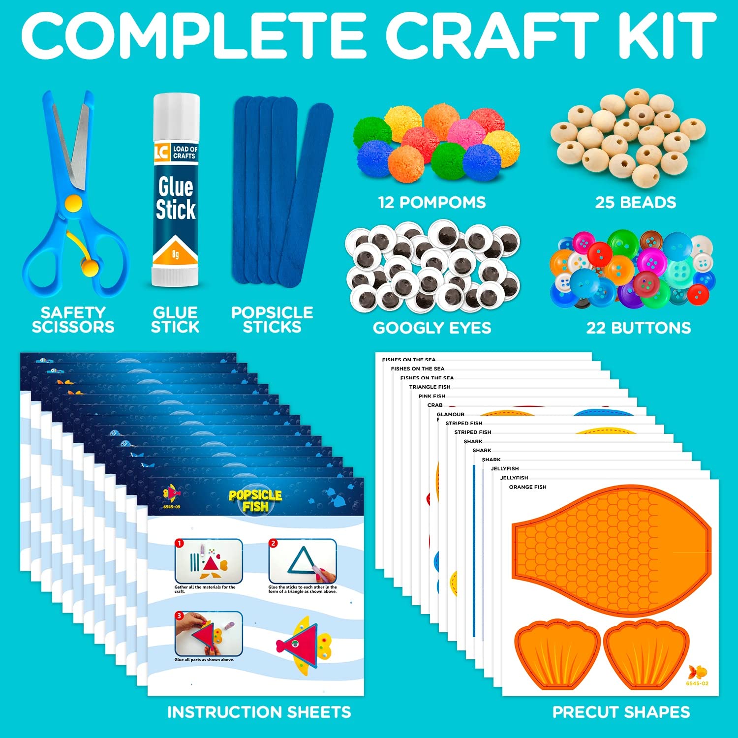 Arts and Craft Kit for Toddlers Ages 3, 4, 5 Years - Craft 9 Fun Fish Characters