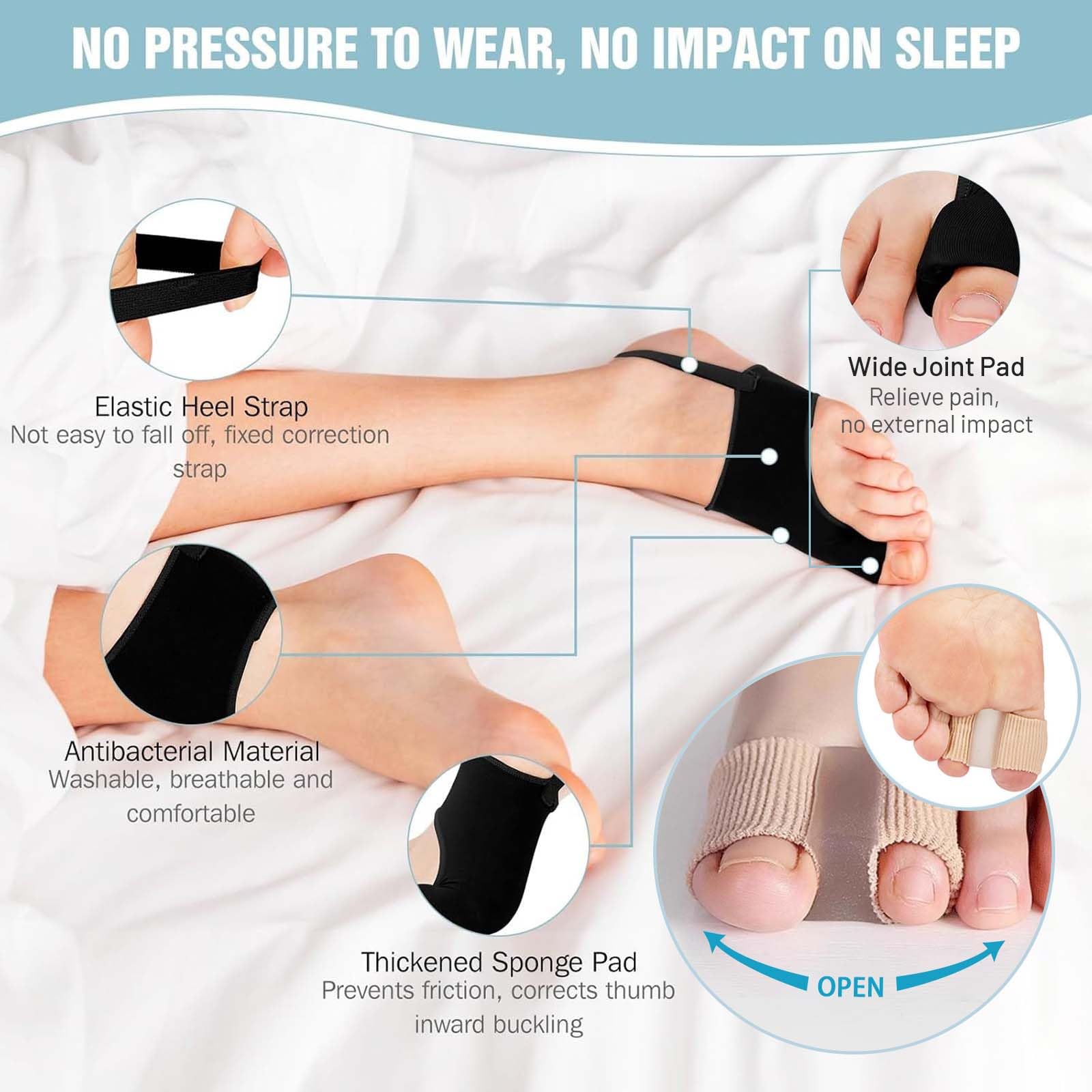 PHIXBEAR 2 Pcs Bunion Corrector with 2 Pcs Gel Bunion Toe Separators, Big Toe Straightener for Relief, Comfortable & Breathable for Day/Night