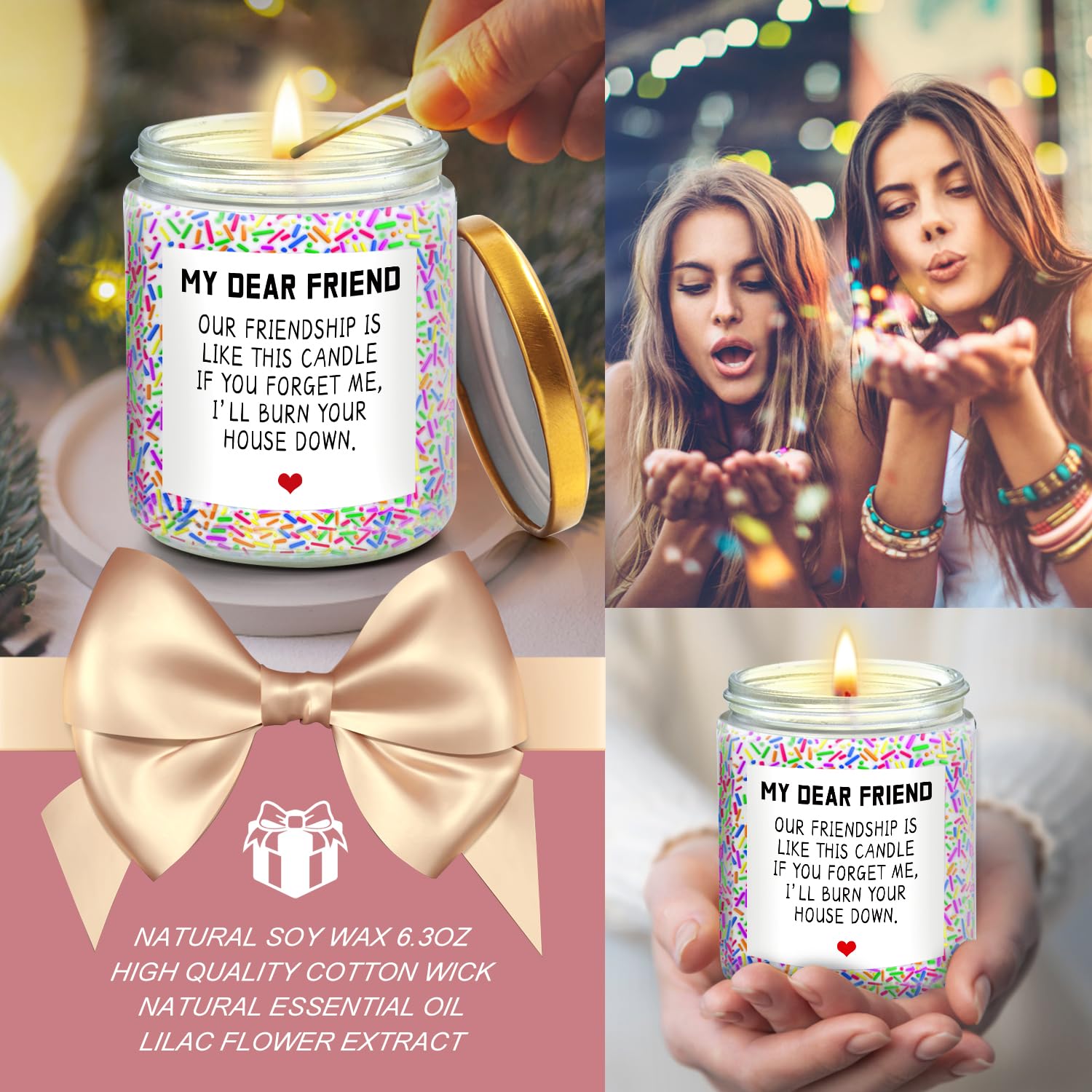 Birthday Gifts for Women Best Friends, Friendship Gifts for Women BFF Gifts Birthday Gifts for Friends Female Sister Gifts from Sister Lavender Scented Candles Christmas Gifts for Women, Friends