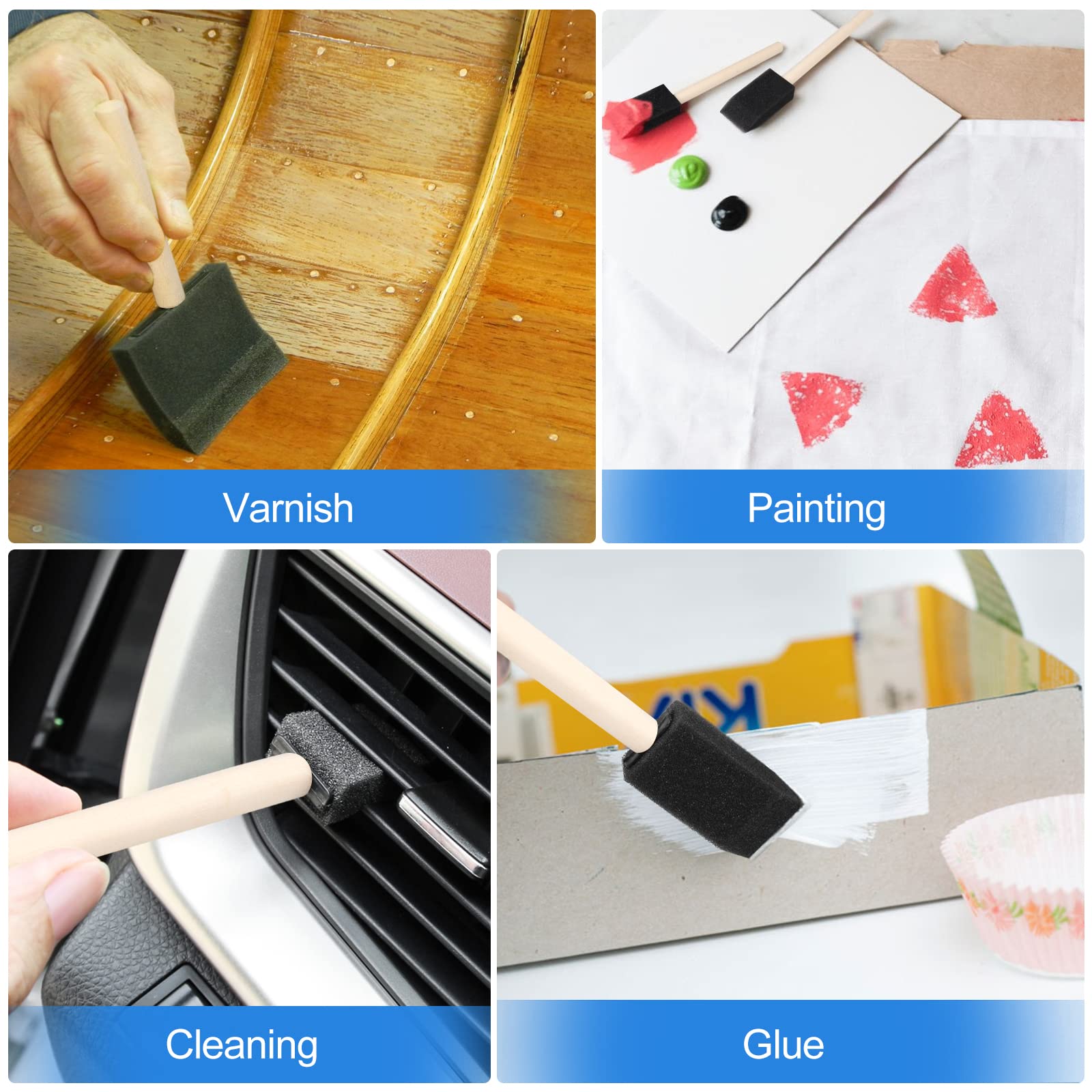24 Pcs Foam Paint Brushes, Wood Handle Sponge Brushes for Painting, Staining, Varnishes, and DIY Craft Projects (1'', 2'' and 3'')