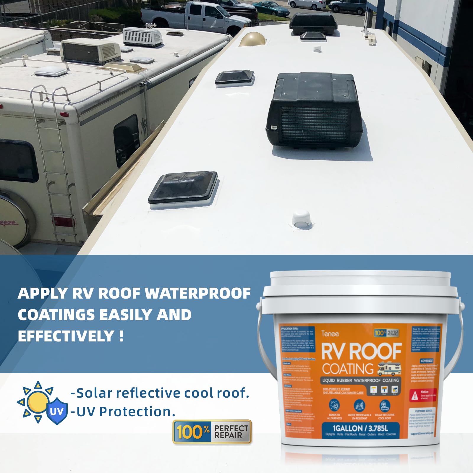 RV Roof Coating White, Waterproof Liquid Flexible Rubber Repair Coating, Solar Reflective Sealant for Easy Insulation & Leak Repair, Camper RV Roof Sealant for Metal Building, Trailer, Motorhome
