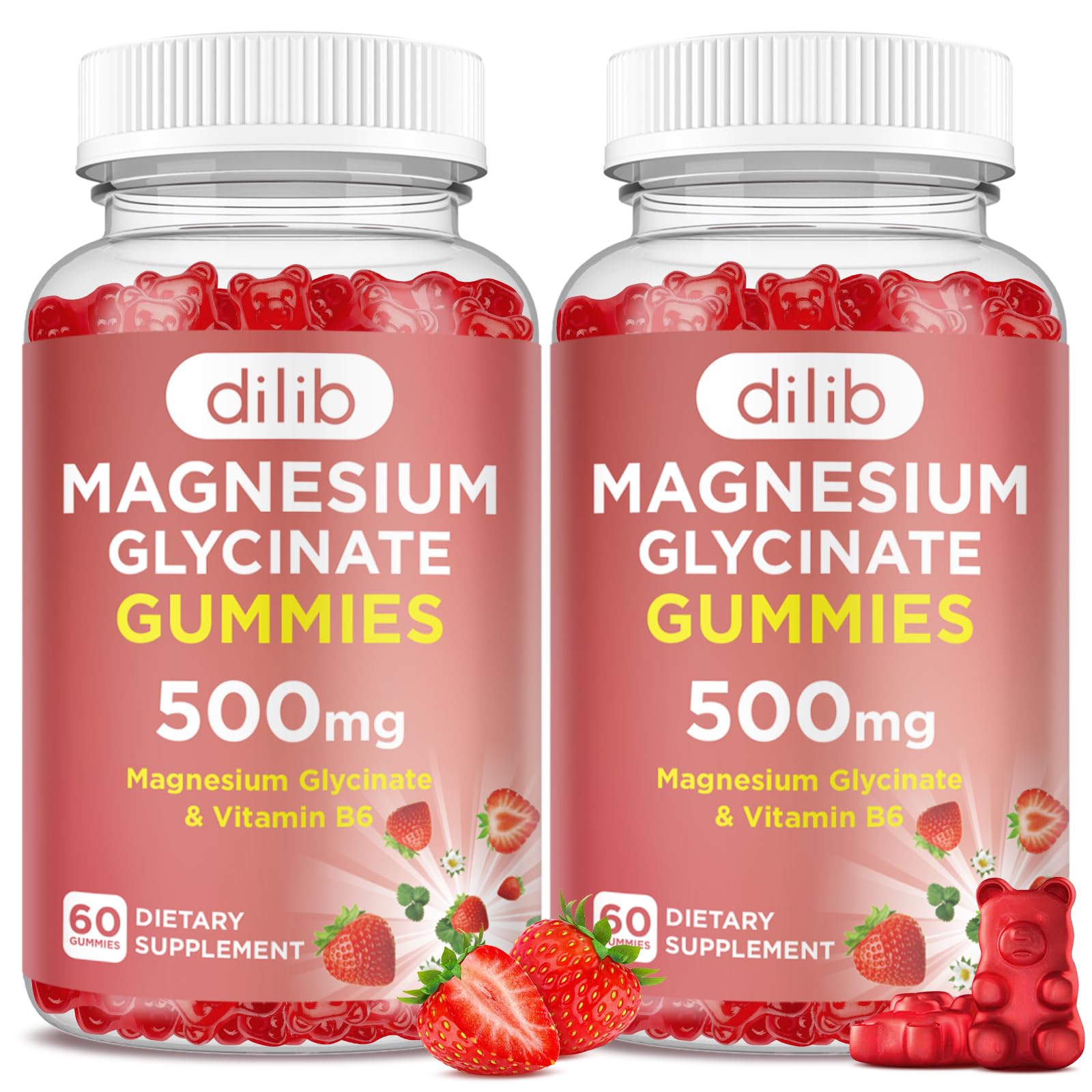 Magnesium Glycinate Gummies 500mg for Adults & Kids Magnesium Supplement with Vitamin B6-Natural Calm Gummies-Calm Mood, Muscle & Sleep Support-Strawberry Flavor, 120 Gummies