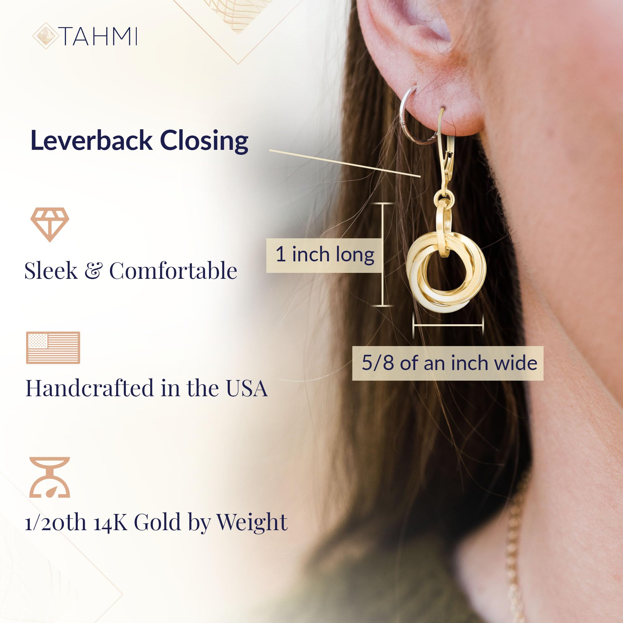 Leverback 14K Gold Filled Dangling Earrings - Dressy Love Knot Gold Dangle Earrings For Women – Circle Chunky Gold Earrings for Women Trendy - Elegant Jewelry Gift Idea for Wife or Mother