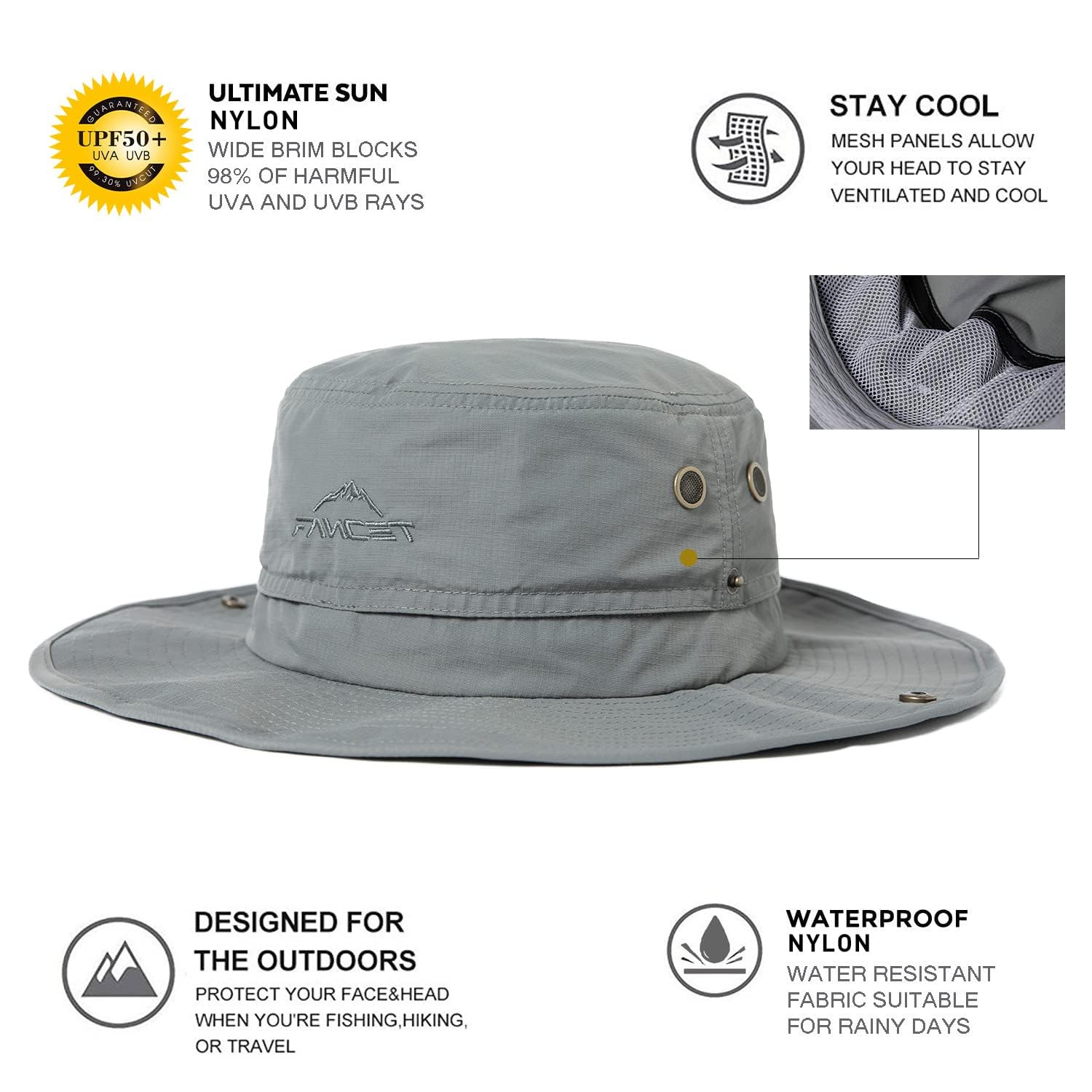 Comhats UPF 50 Sun Hats Wide Brim Summer Safari Hat Fishing Hiking Boonie Hats for Men Big Head Waterproof Light Grey Large X-Large XL XXL