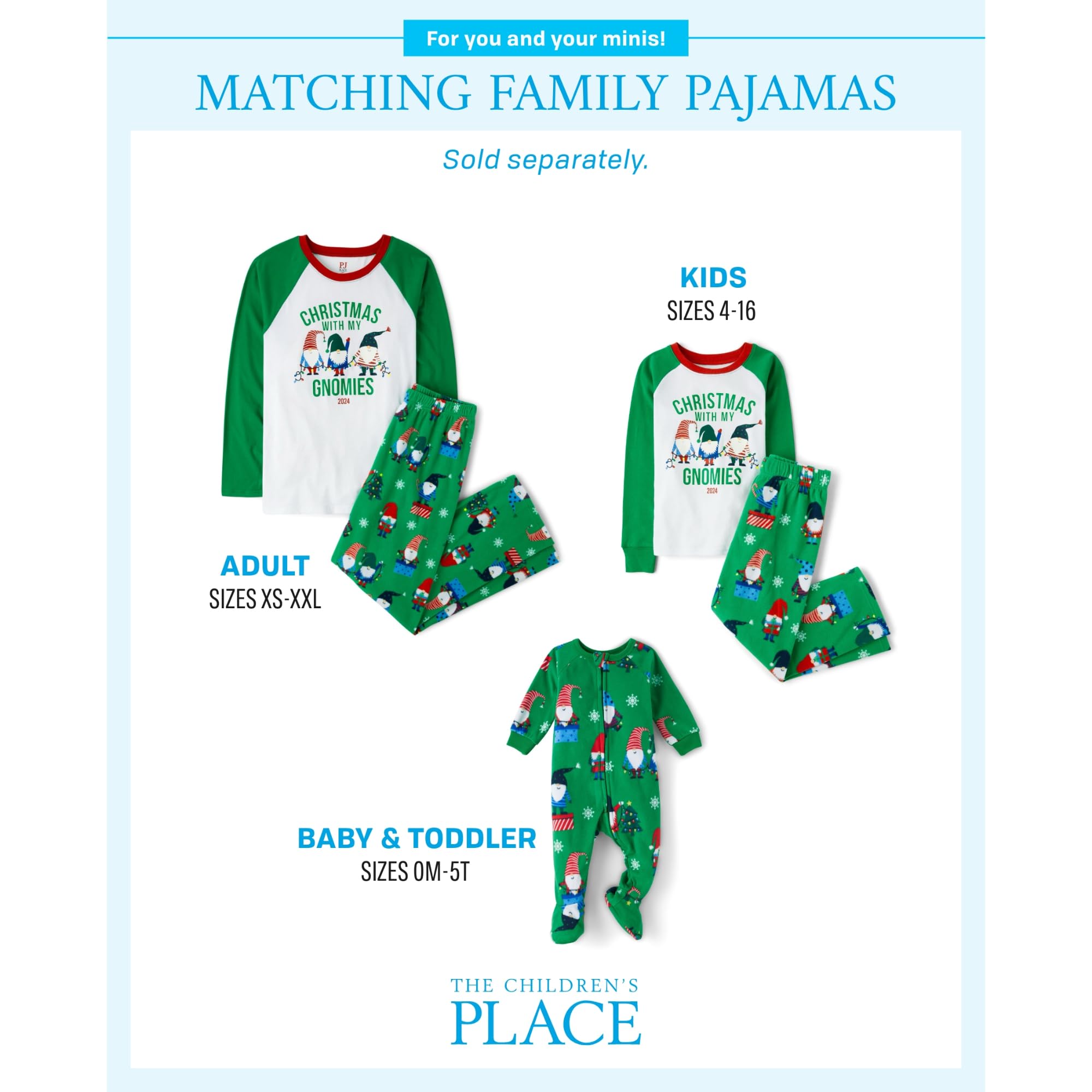 The Children's Place Baby Family Matching, Holiday Pajama Sets, Fleece, Green Christmas with My Gnomies, Medium (Adult)