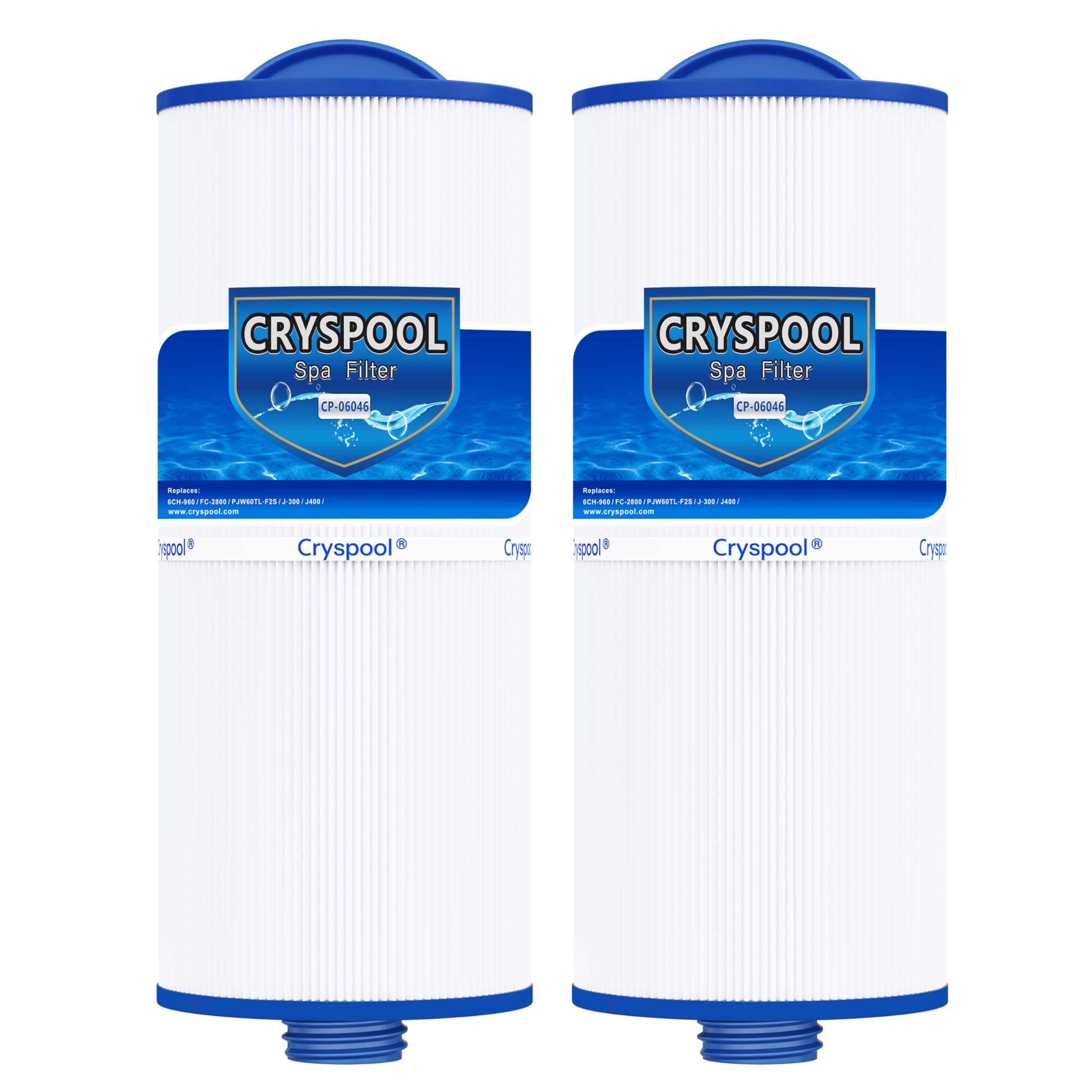 Cryspool® 06046 Filter Compatible with J-300, J400, 6CH-960, FC-2800, PJW60TL-F2S, Premium, Closed Handle(Not Removable Tops), 60 Sq. Ft Spa Filter Cartridge, 2 Pack