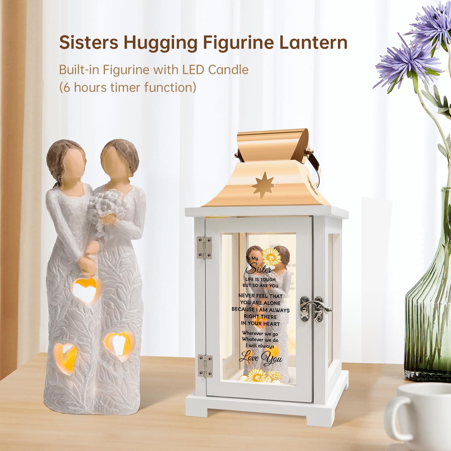 Homazing Sister Gifts Lantern - Unique Sister Gifts from Sister, Birthday Gifts for Sister Best Sister Gift Ideas for Mothers Day Christmas Thanksgiving Sisters Figurine Lantern Gifts from Sister
