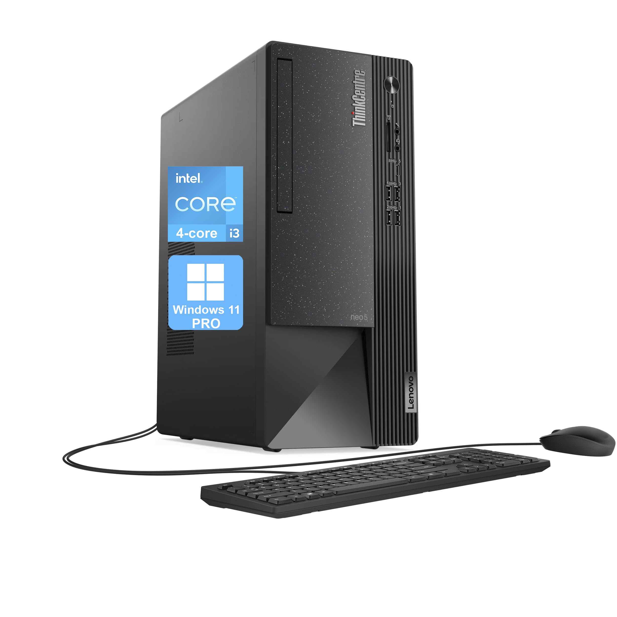 Lenovo ThinkCentre Neo 50t Tower Desktop Computer, 4-core Intel Core i3-13100, 32GB RAM, 1TB SSD, 3-Monitor Ports (DP+HDMI+VGA), RJ-45, WiFi, USB-C, Card Reader, Wired KB & Mouse, Windows 11 Pro