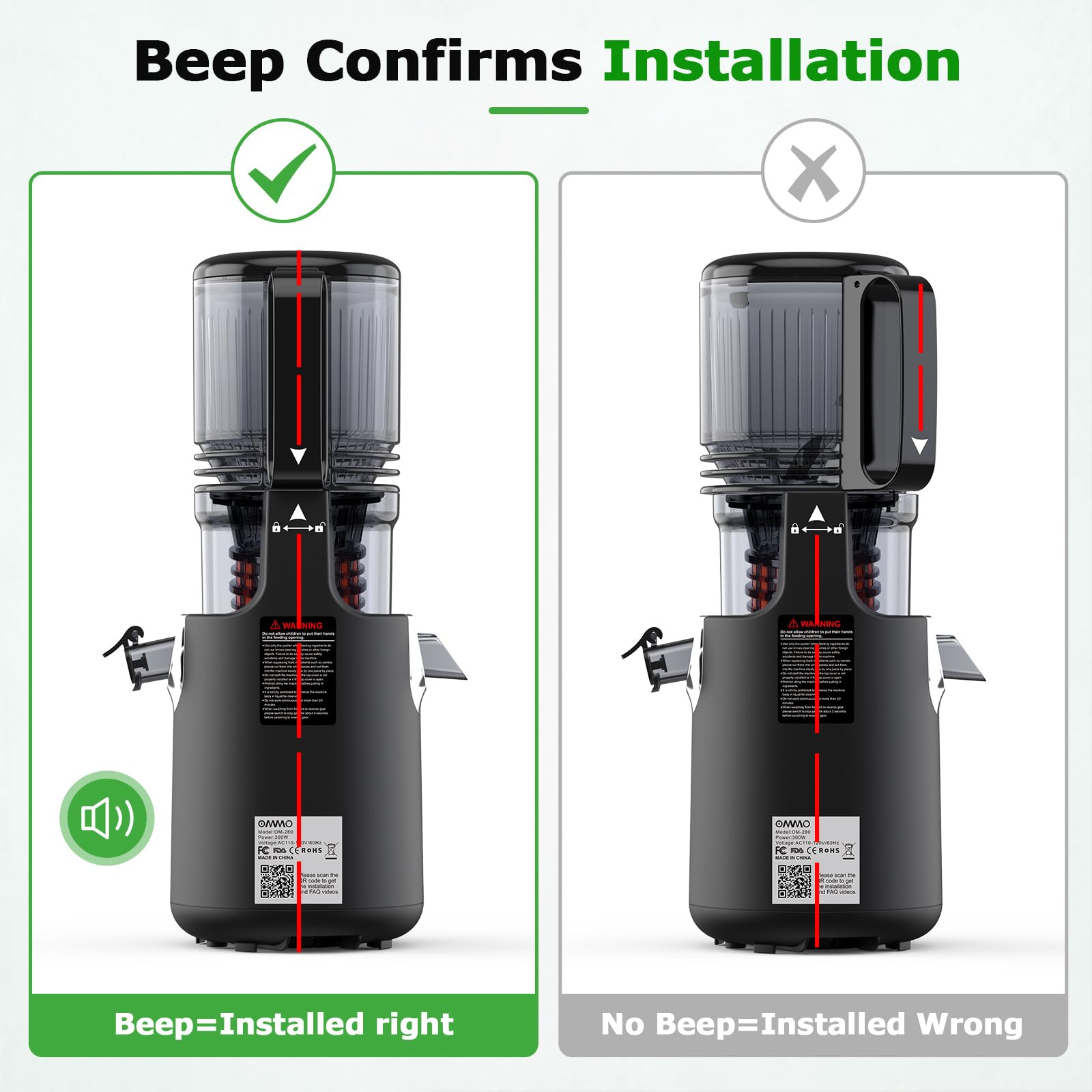 OMMO Cold Press Juicer Machines : 5.1" Wide Feed Chute Slow Masticating Juicer for Whole Fruits & Vegetables, Easy to Clean, High Juice Yield, BPA Free, Black