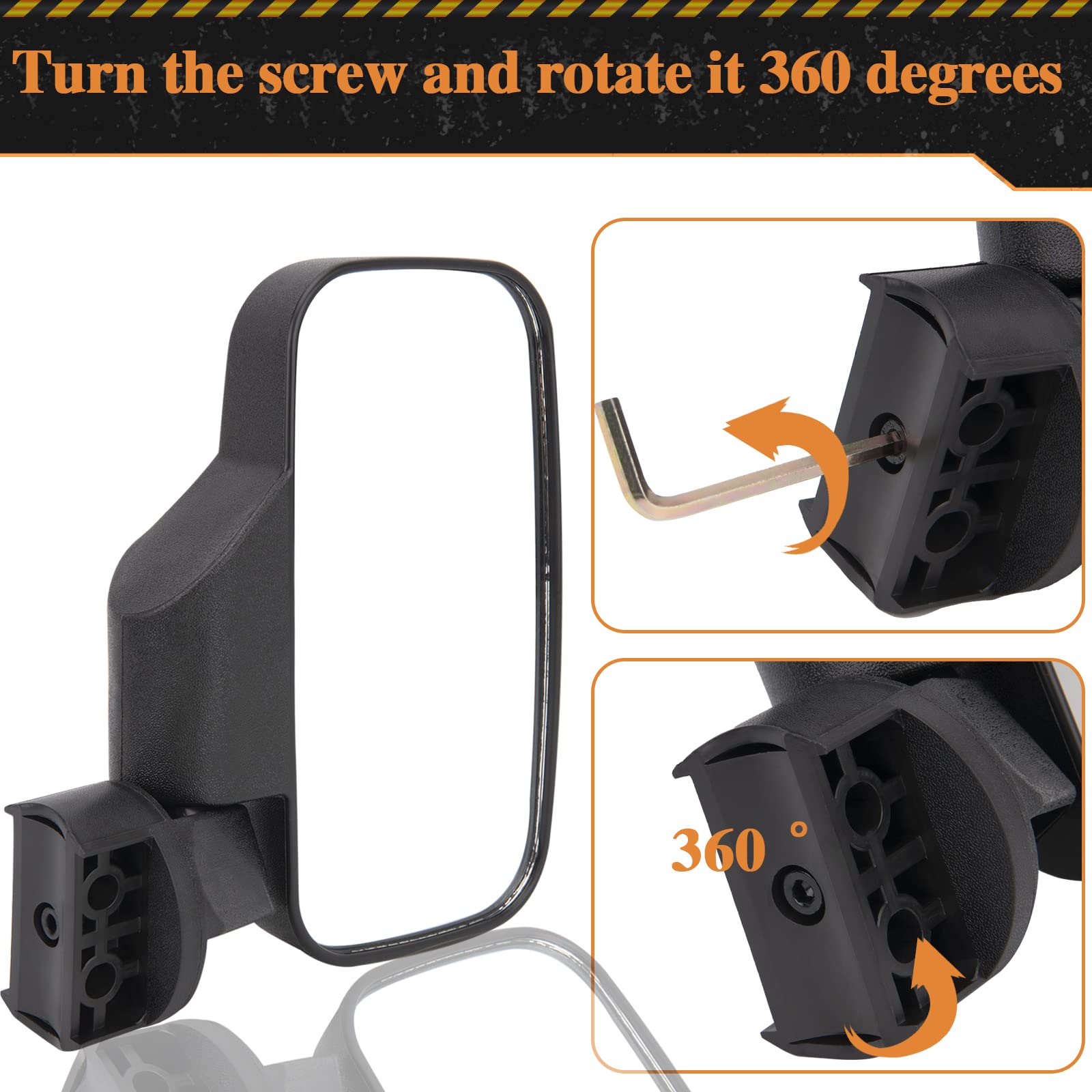 UTV Side Rear View Mirror With 1.75" to 2" Roll Bar Cage Compatible with Polaris RZR Honda Pioneer Yamaha Rhino Kawasaki Teryx, With Center View Mirror
