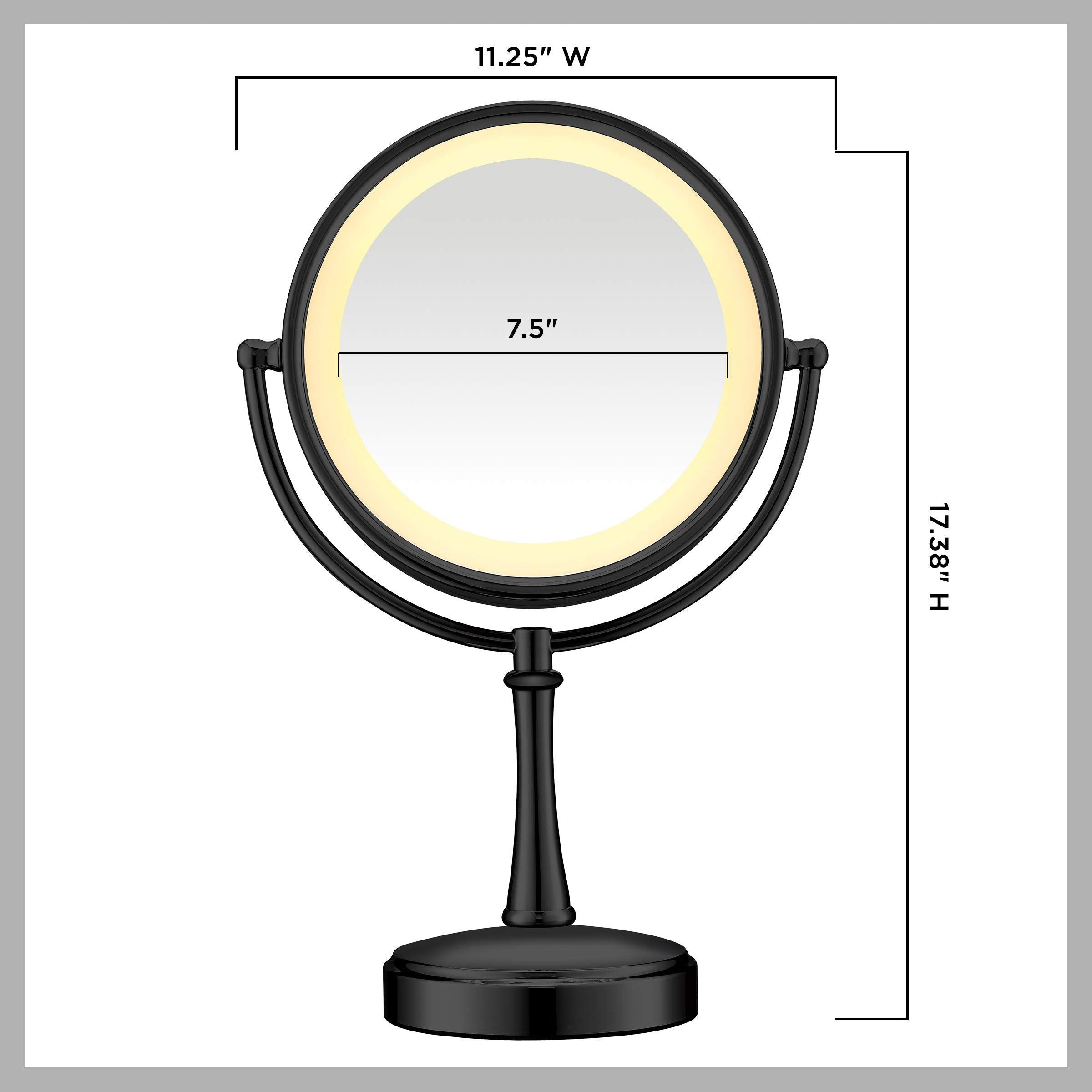 Conair Tabletop Mount Reflections Double-sided Incandescent Lighted Vanity Makeup Mirror, 1x/7x magnification, Matte Black finish