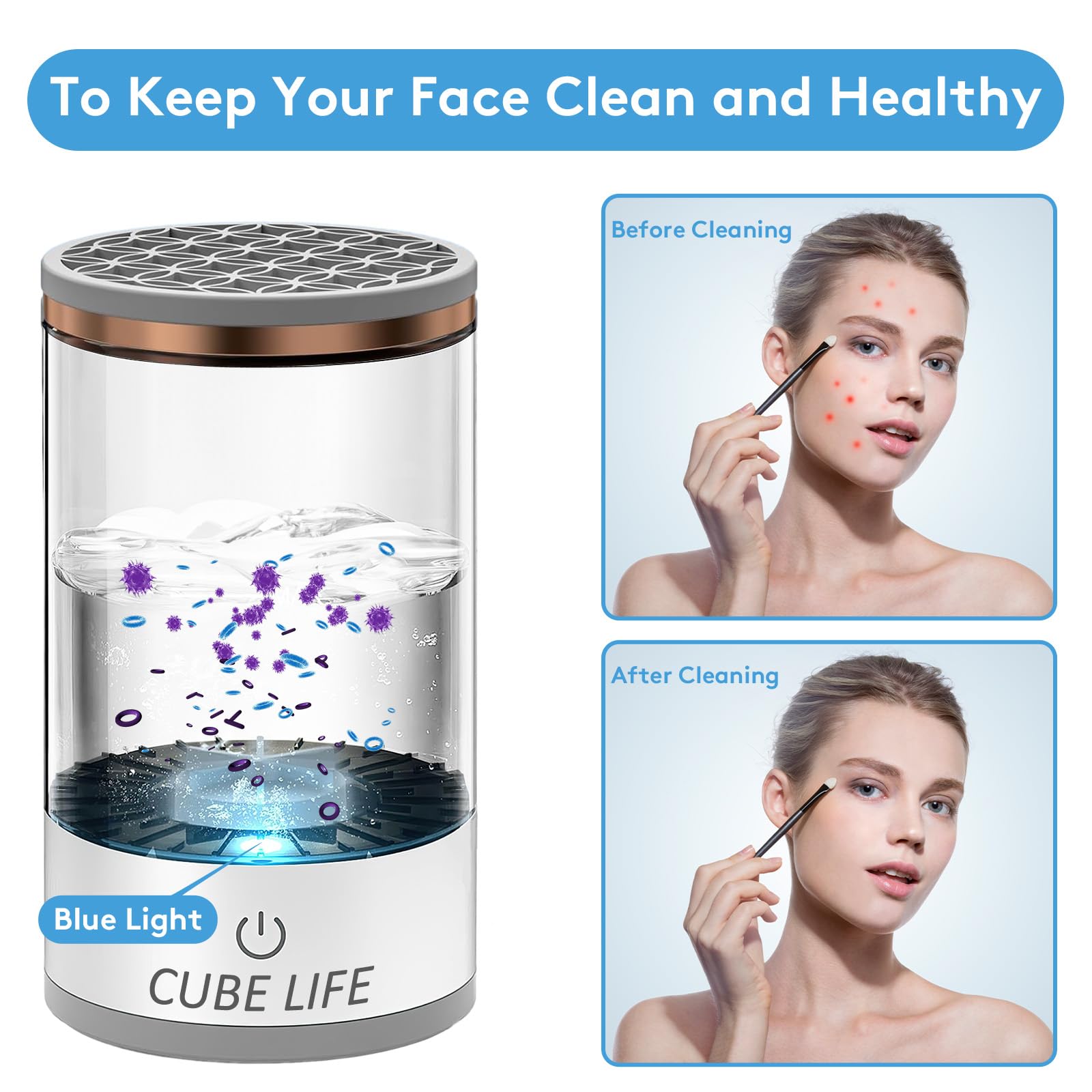 CUBE LIFE Electric Makeup Brush Cleaner, 1200mAh Cosmetic Brush Cleaner Machine, Protable Electric Makeup Brush Cleaner, Automatic Spinning Makeup Brush Cleaner Fit For All Size Makeup Brush