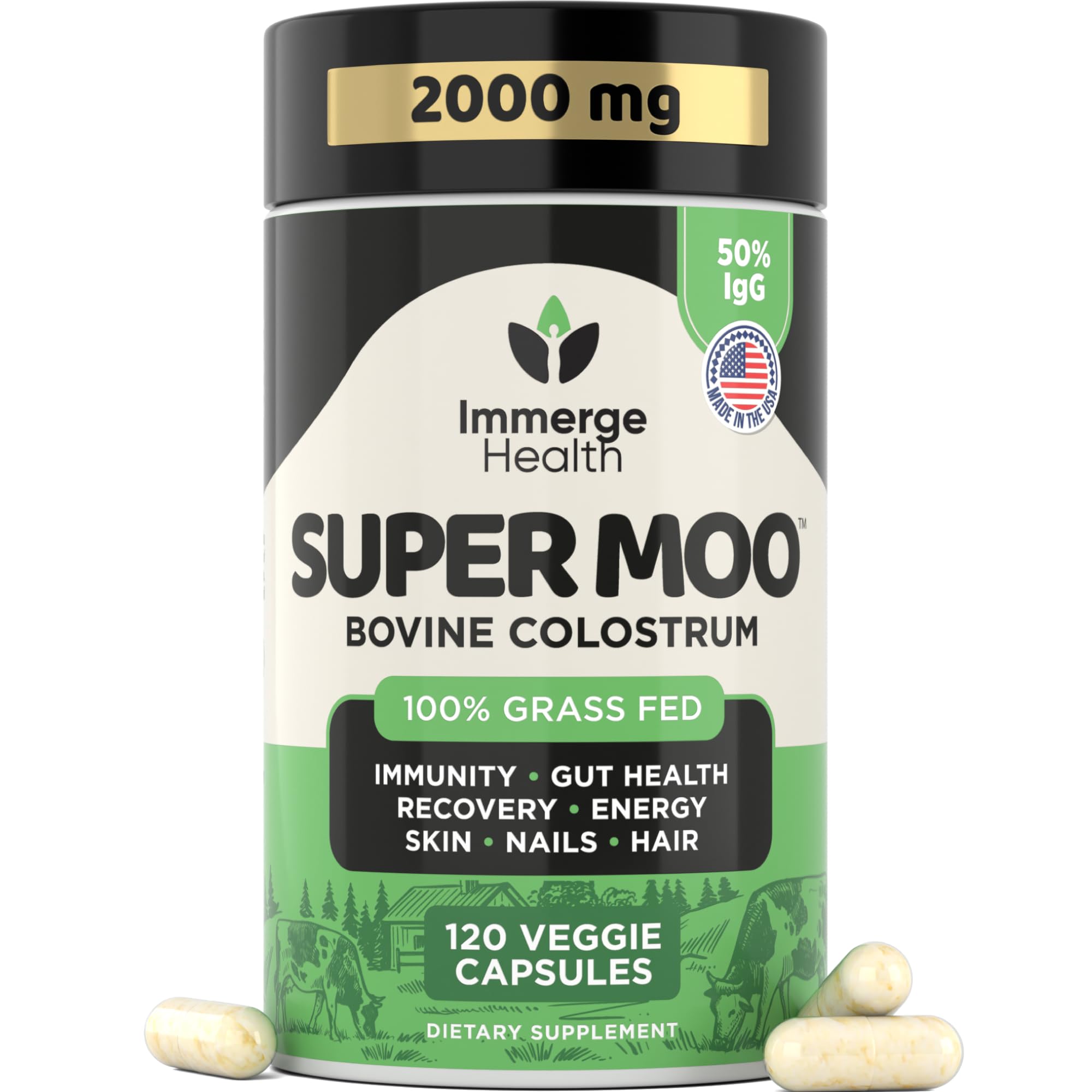 Super Moo Grass Fed Bovine Colostrum - 120 Capsules - Gut Health, Musc