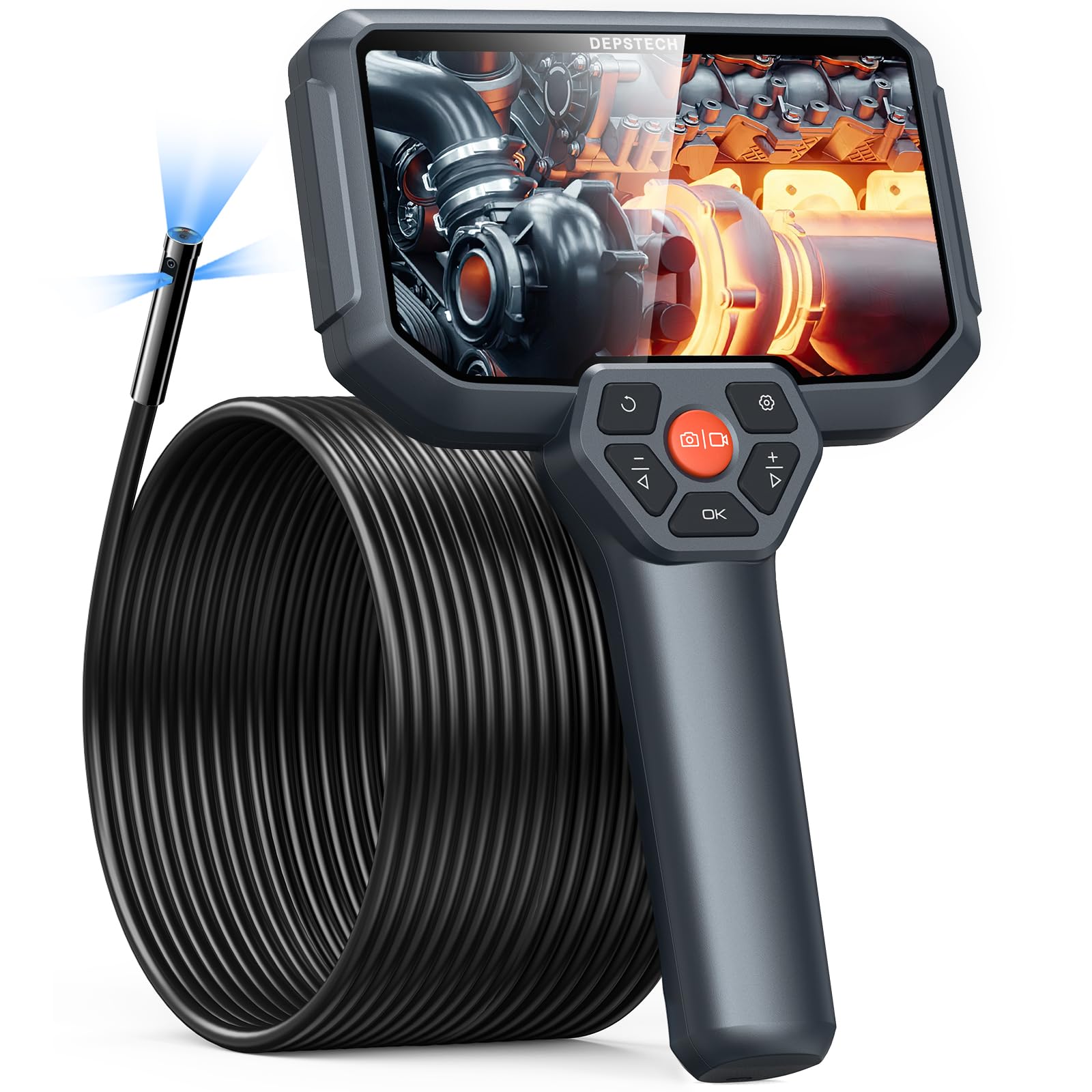 50FT Triple Lens Sewer Inspection Camera, DEPSTECH Upgraded 5'' IPS Endoscope Camera with Light, 1080P HD Borescope with Split Screen, Waterproof Drain Pipe Plumbing Camera, Cool Tech Gadgets for Men