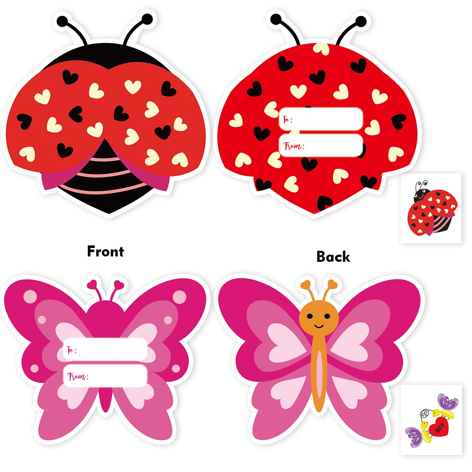 CUALFEC Valentine's Day Cards for Kids Valentines Cards Set with Temporary Tattoos and Envelopes Perfect Choice for Classroom Gift 8 Different Cute & Adorable Designs - 48 Pack