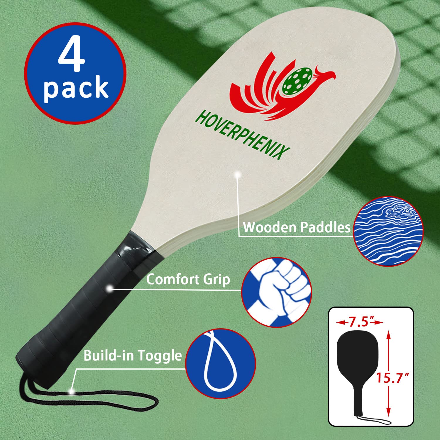 Hoverphenix Driveway Portable Pickleball Set with Paddles, Balls, Carry Bag, and Weather Resistant Net System