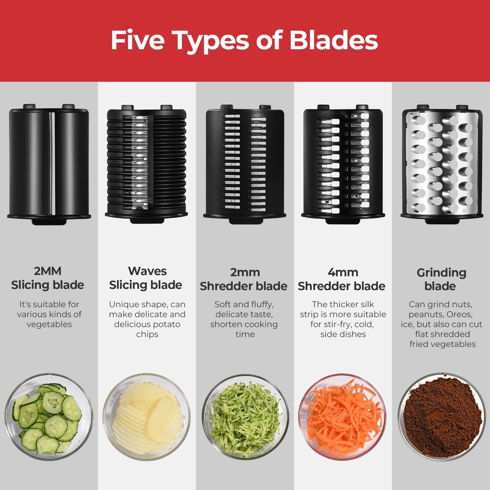 Electric Cheese Grater, Salad Maker With 5 Different Shapes of Blades, 250W Electric Slicer Shredder, Electric Salad Machine for Cheeses, Fruits and Vegetables