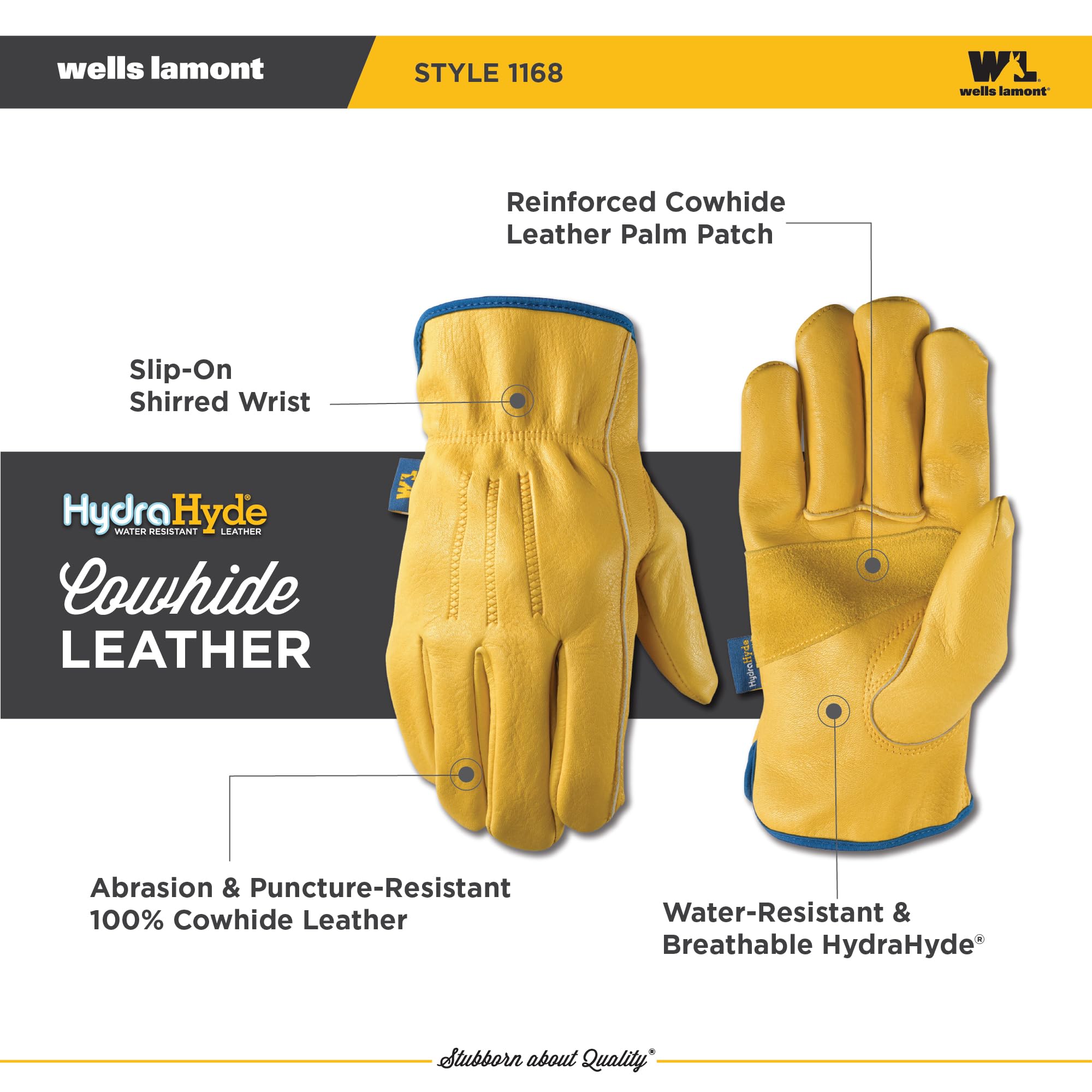 Wells Lamont Men’s Slip-On HydraHyde Full Leather Work Gloves | Water-Resistant | Large (1168L)