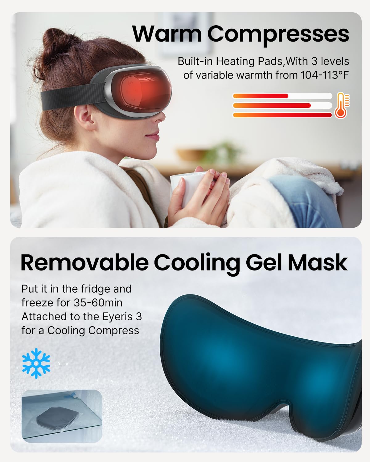 RENPHO Eye Massager with Heat and Cooling for Migraines, Valentine's Day/Birthday Gifts for Women/Men, FSA HSA Eligible, Eyeris 3 Voice Control Eye Mask with DIY Massage Setting, Eye Care for Relax