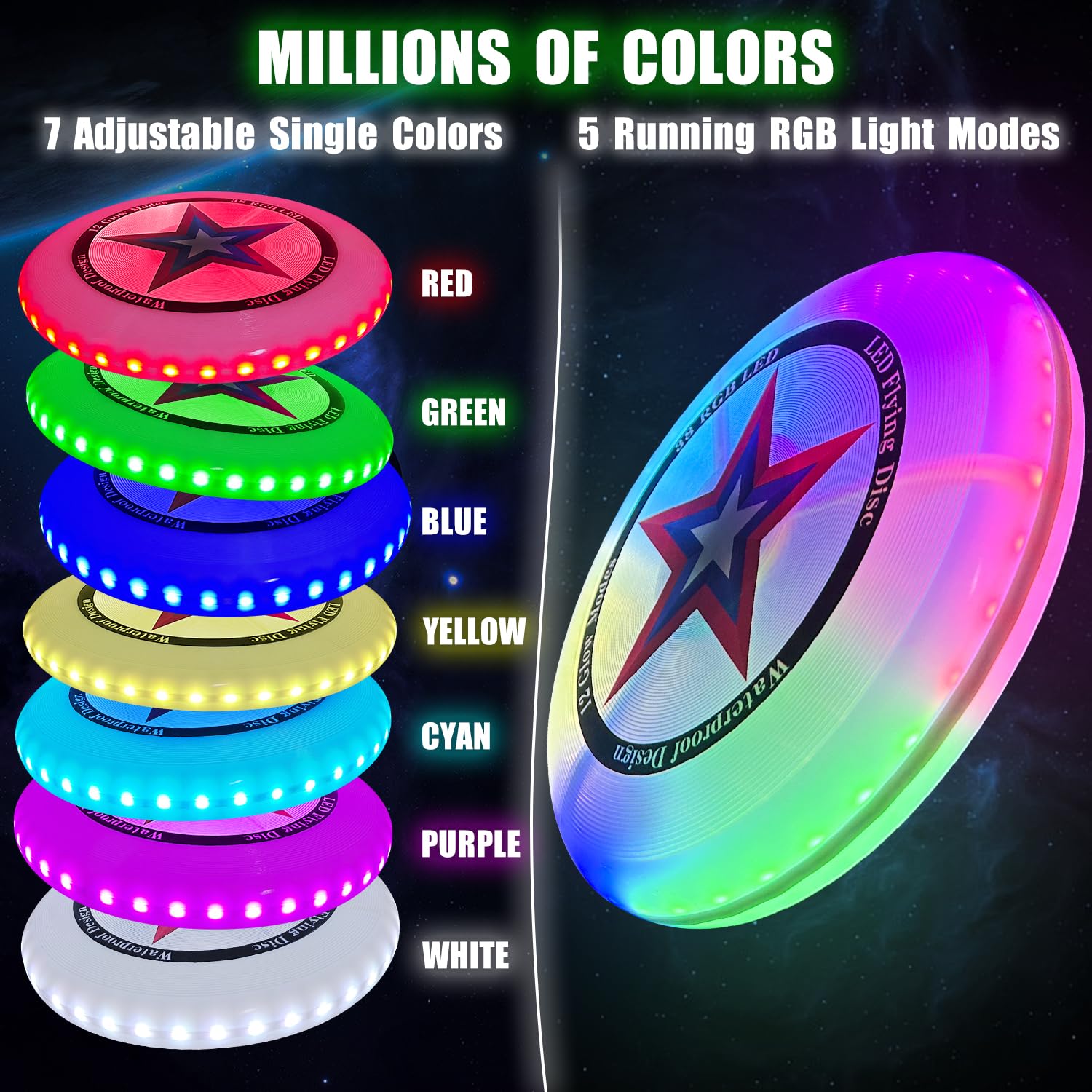 LED Light Up Flying Disc with Millions of Colors, 7+5 Light Modes, Rechargeable, Glow in the Dark Waterproof Outdoor Games for Adult and Family/Boys/Teens/Kids Beach Camping Essentials Lawn Yard Games