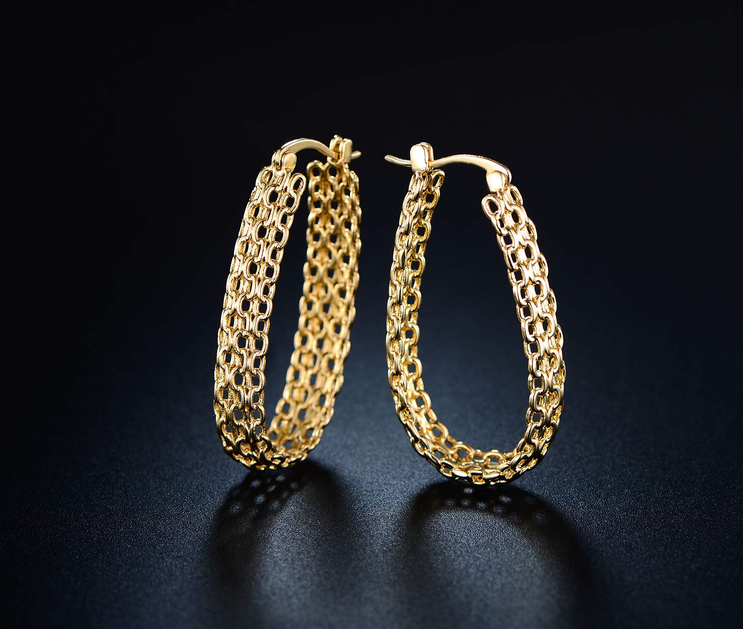 Gold Filigree Earrings for Women | Barzel 18K Gold Plated Link Mesh Braided Filigree Hoop Earrings (Gold)