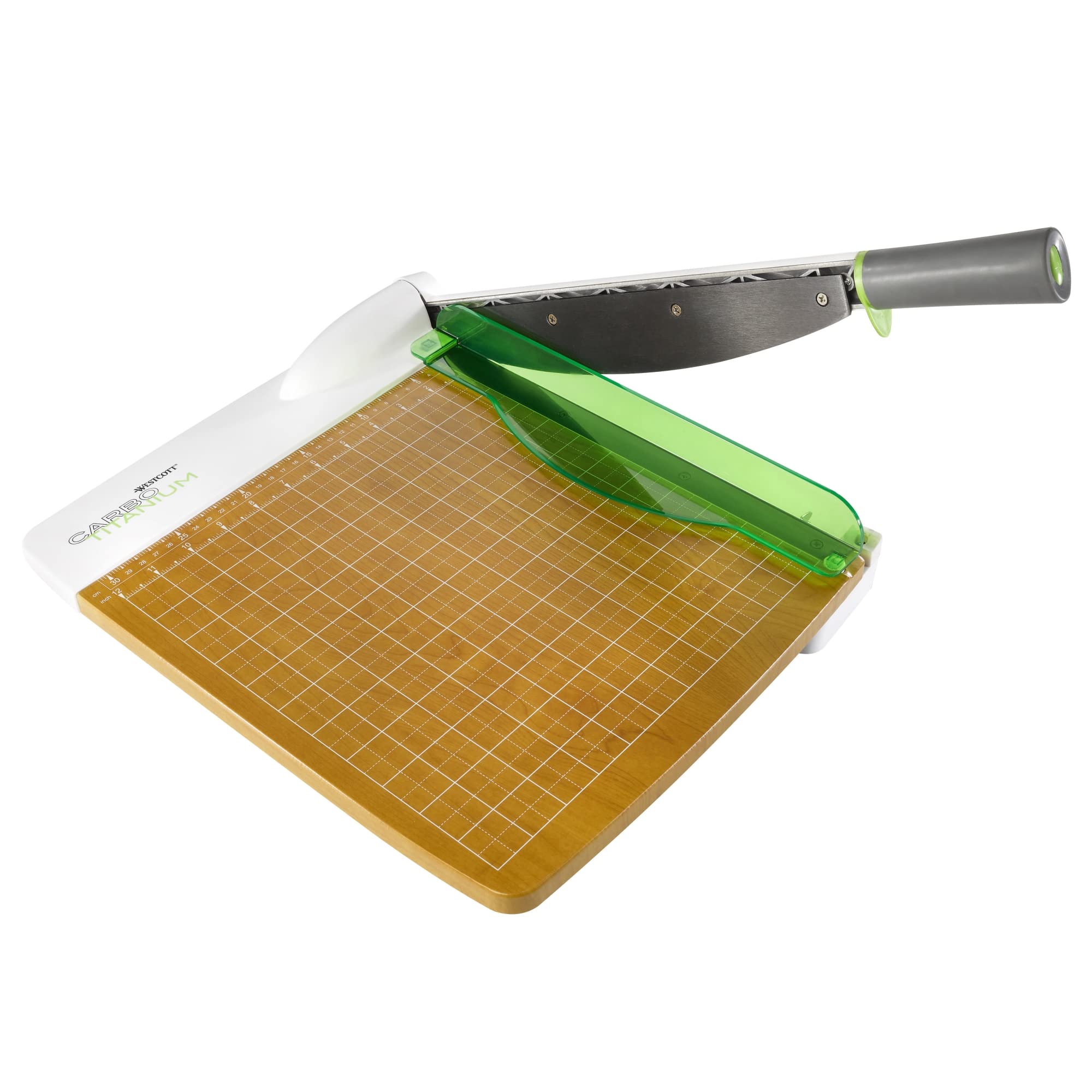 Westcott 16717 12-Inch CarboTitanium Wood Base Guillotine Paper Cutter, Multi-Paper Trimmer with 30 Sheet Capacity