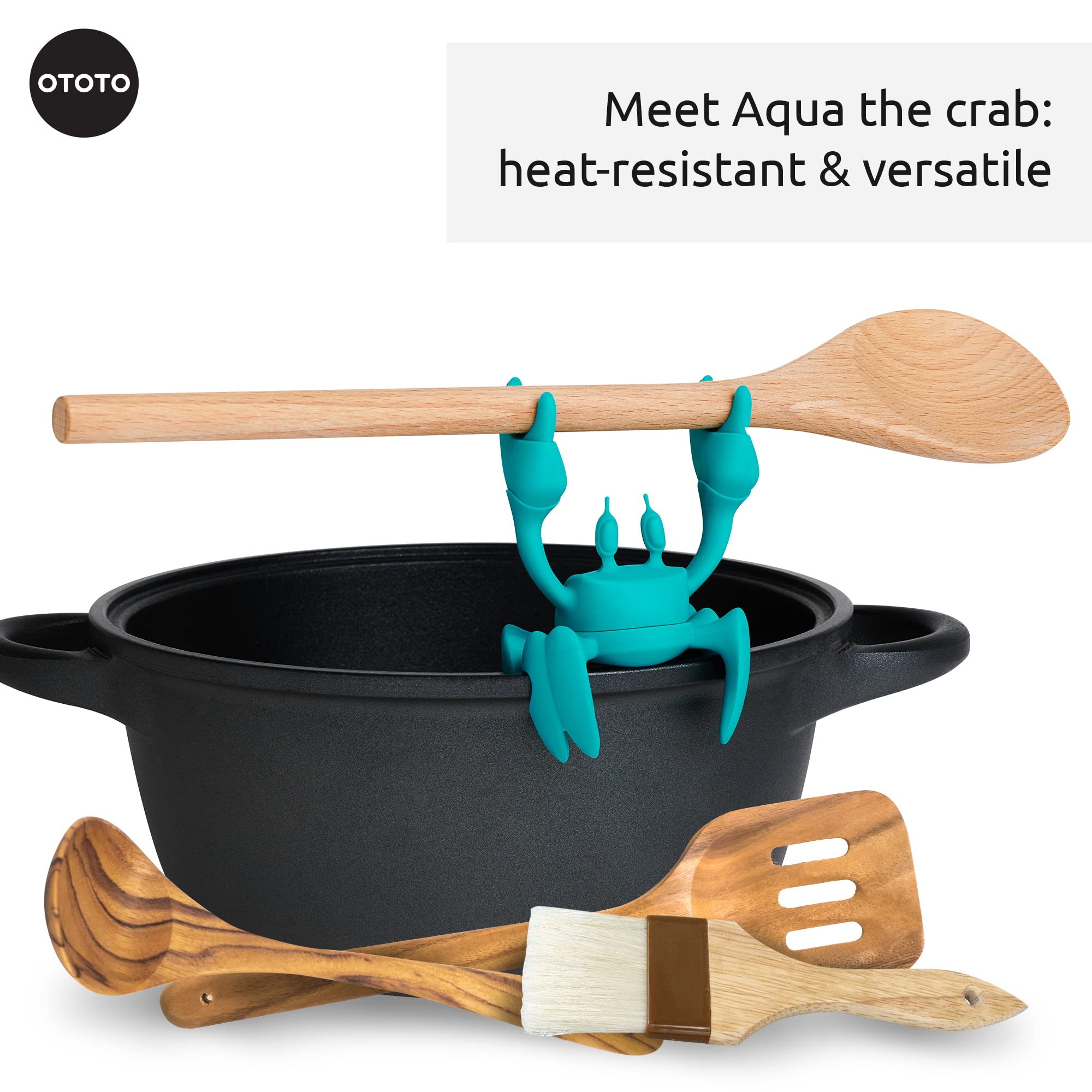 OTOTO Aqua the Crab Silicone Utensil Rest - Silicone Spoon Rest for Stove Top - BPA-Free, Heat-Resistant Kitchen and Grill Utensil Holder - Non-Slip Spoon Holder Stove Organiser and Steam Releaser