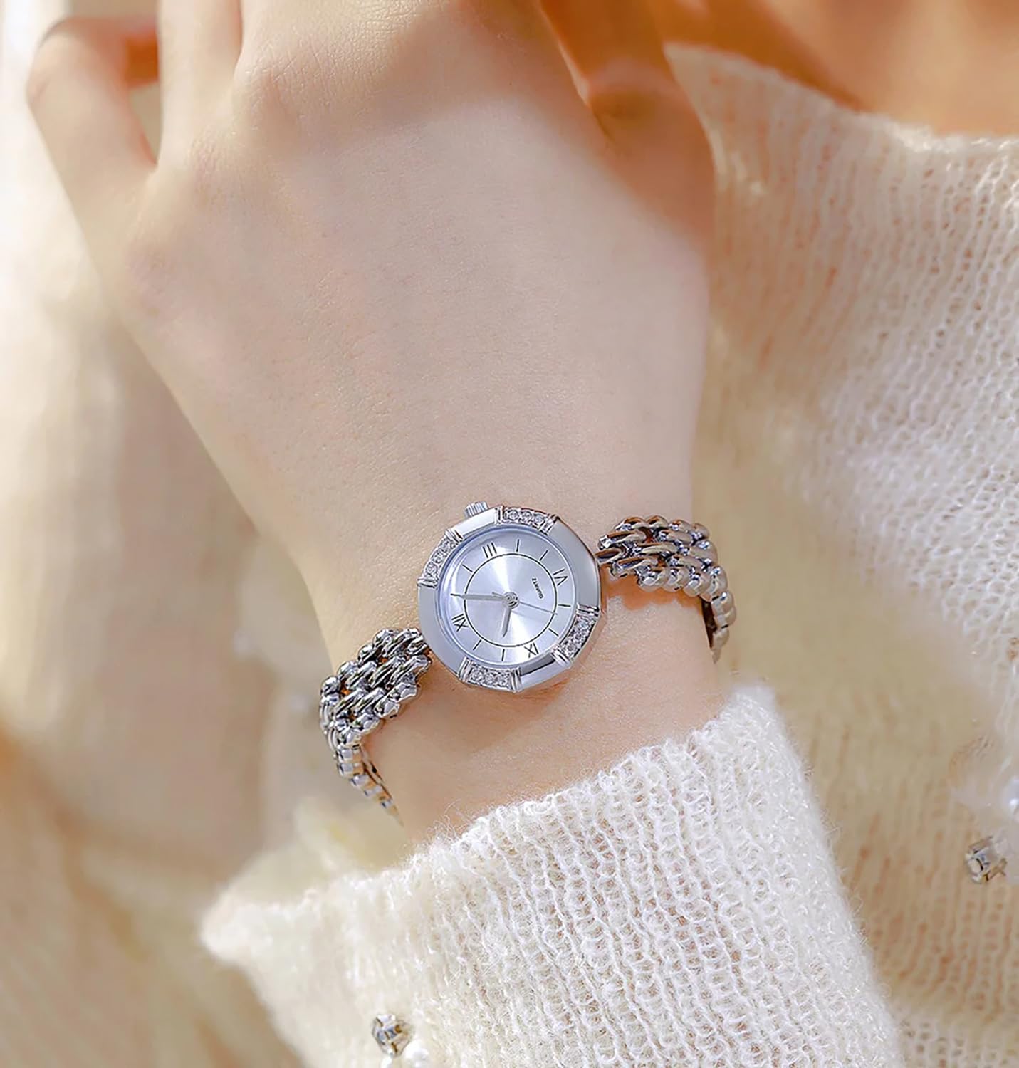 BESTKANG Fashion Luxury Quartz Ladies Dress Watches Vintage Gold Roman Numeral Octagon Watch (Silver)