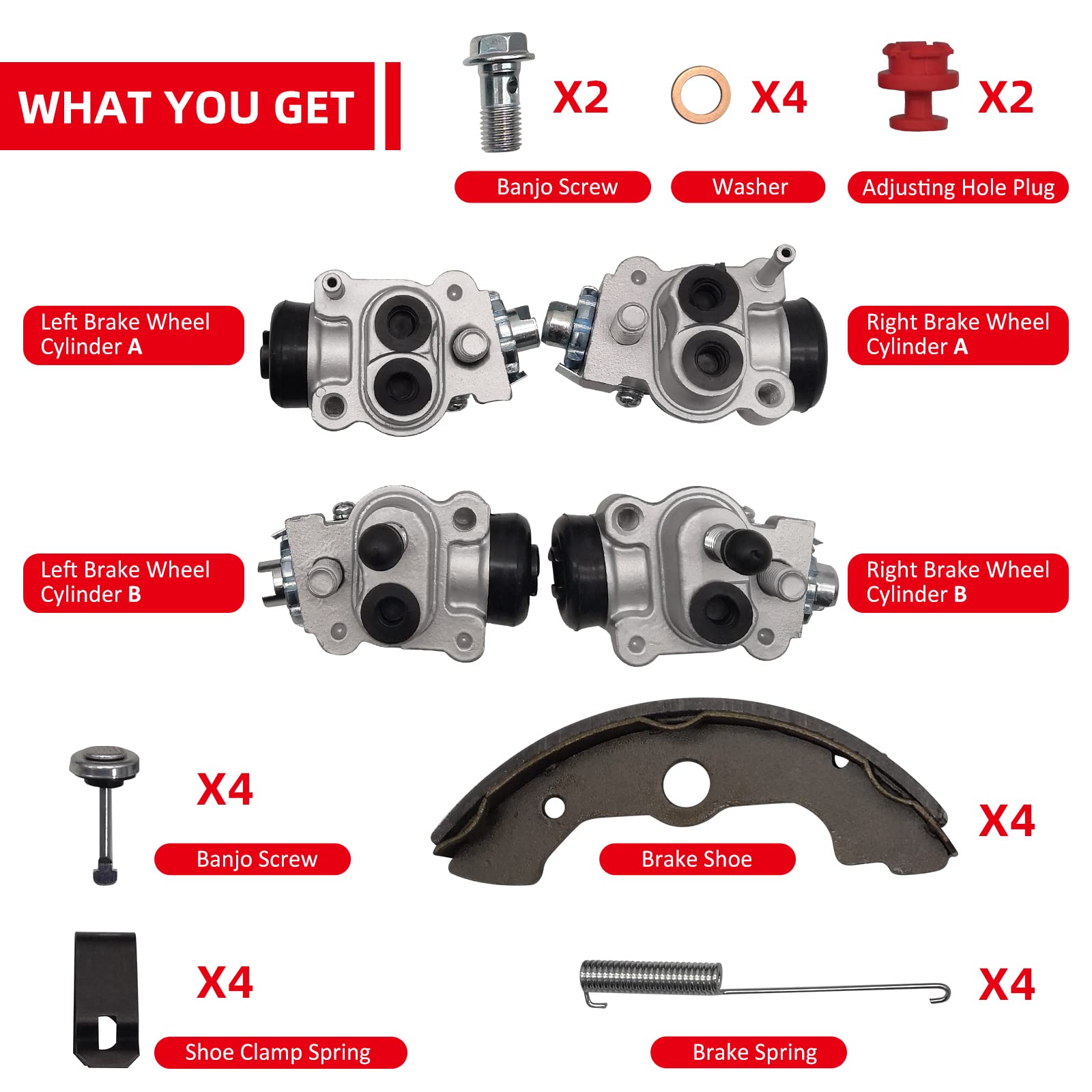 Front Brake Wheel Cylinders Shoes Kit for Honda TRX300 TRX300FW Fourtrax 300 4x4 1988-2000 (Left&Right),OEM# 45330-HC5-006 45310-HC5-006 06450-HC5-900