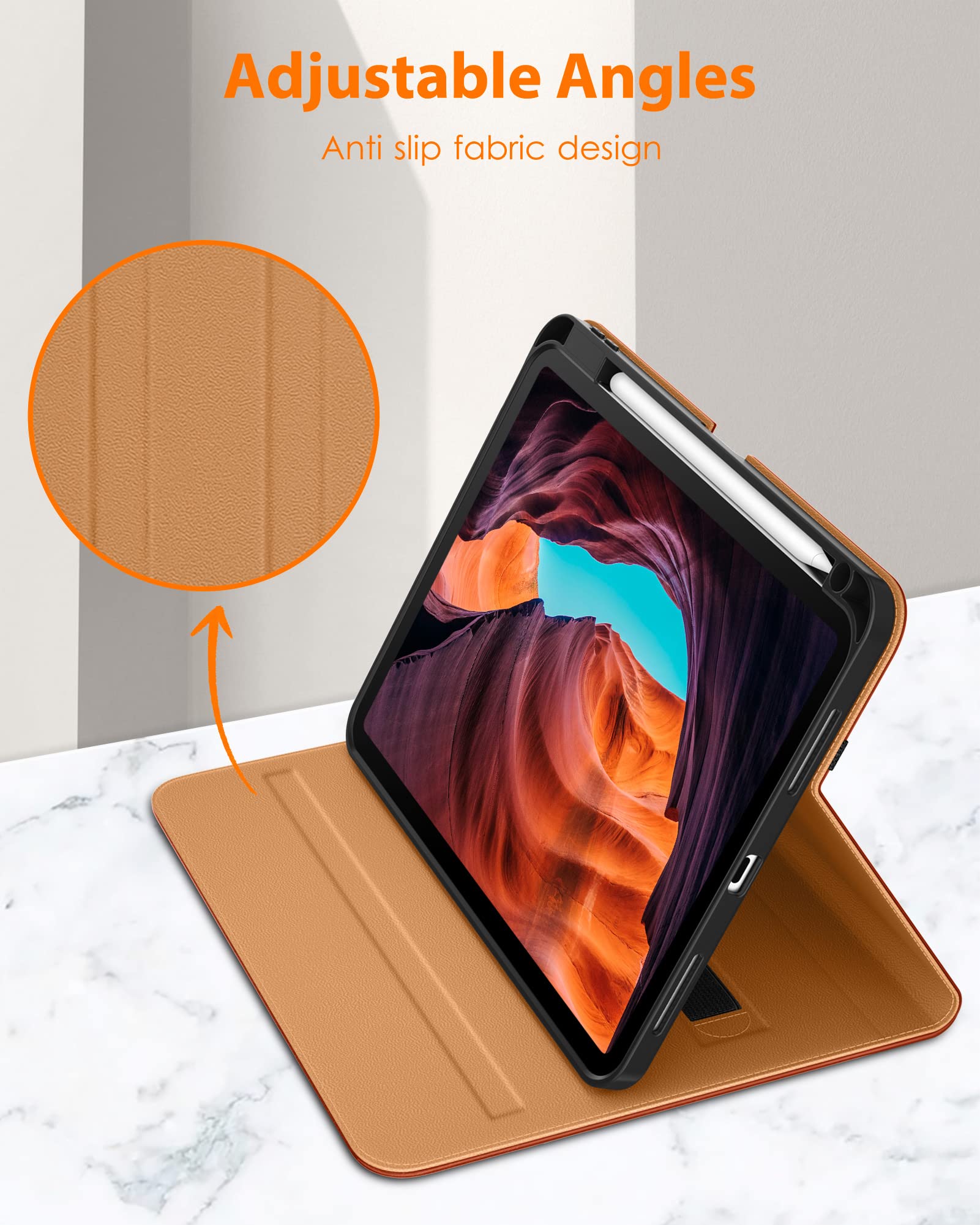 DTTO for iPad 10th Generation Case 10.9 Inch 2022, Premium Leather Business Folio Stand Cover with Pencil Holder - Auto Wake/Sleep and Multiple Viewing Angles, Brown