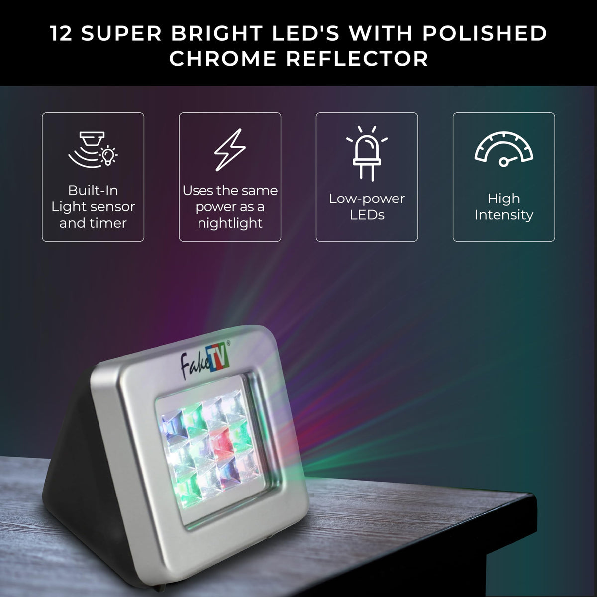 FakeTV – FTV-11 - Advanced Burglar Deterrent Device – Widescreen Realistic Television Simulator with Reflective Lens - Dummy Home Security Device with Lights – Protect Your House & Valuables