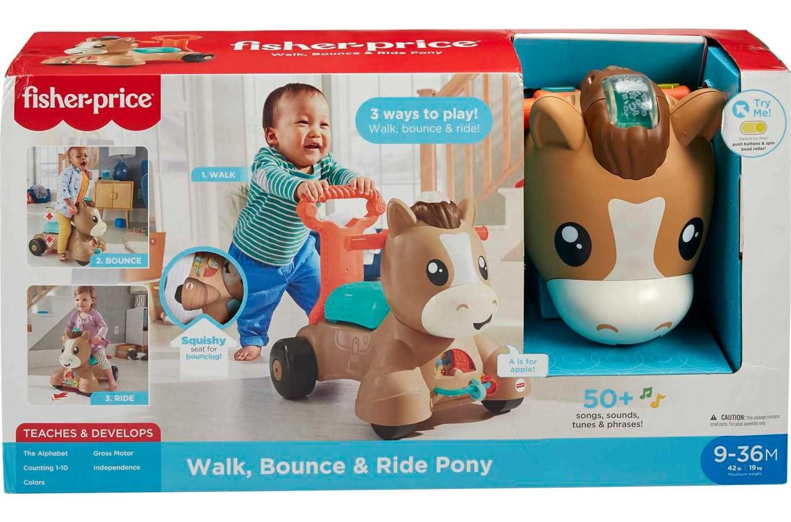 Fisher-Price Baby Learning Toy, Walk Bounce & Ride Pony Musical Walker & Ride-On for Infants & Toddlers Ages 9+ Months (Amazon Exclusive)