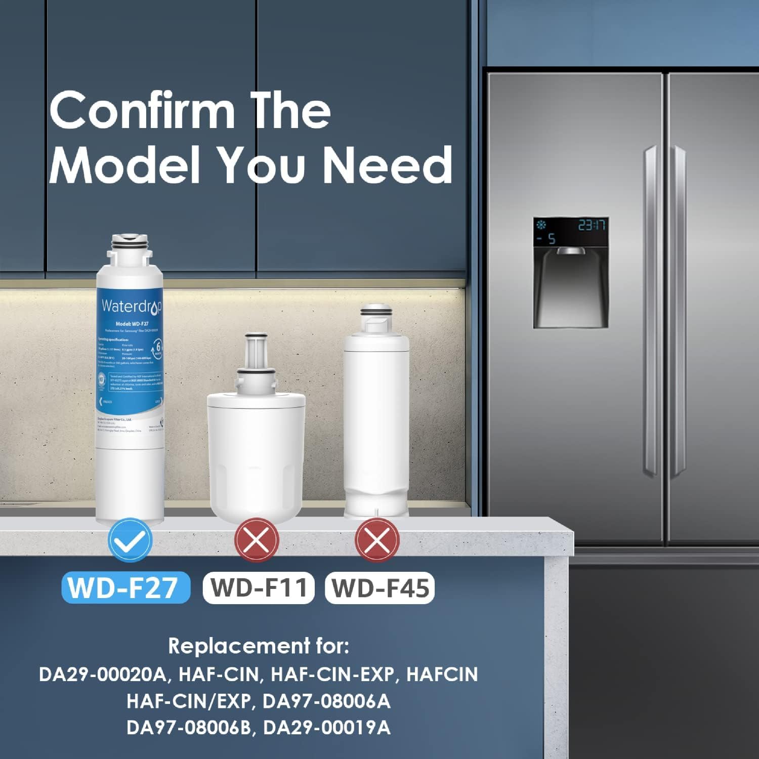 Waterdrop DA29-00020B Replacement for Samsung® Water Filter HAF-CIN/EXP, DA29-00020B, HAF-CIN, DA29-00020B-1, RF28HMEDBSR, RF263BEAESR, RS25J500DSR, RF263TEAESG, HDX FMS-2, DA97-08006A-1, 6 Filters