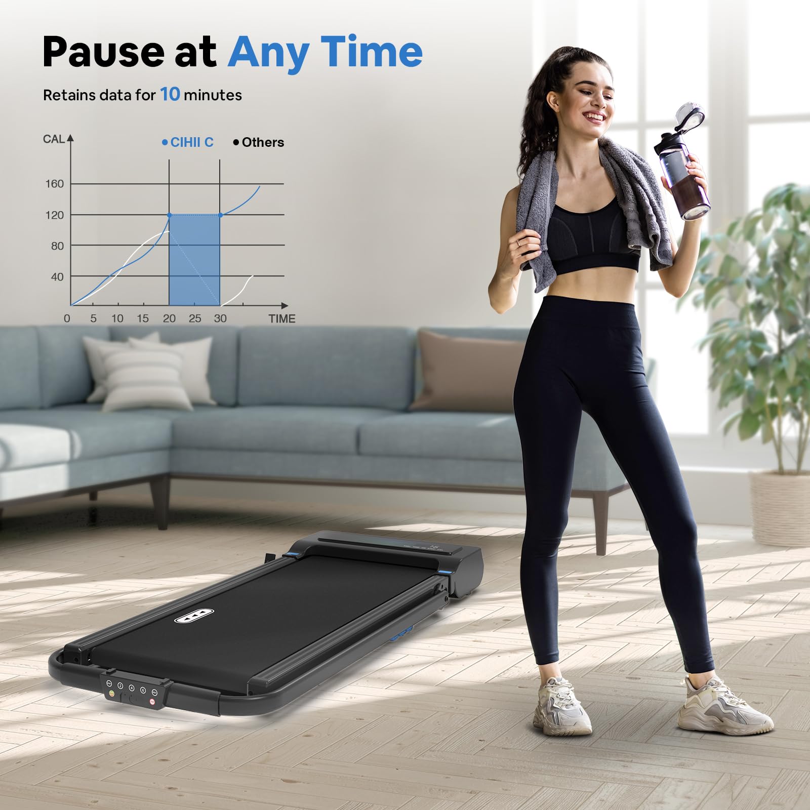 CIIHI Walking Pad Under Desk Treadmill- 2 in 1 Folding Treadmill with 0.6-7.6 Mph - Portable Foldable Treadmill for Home Office, Free-Installation with 265 lbs Capacity