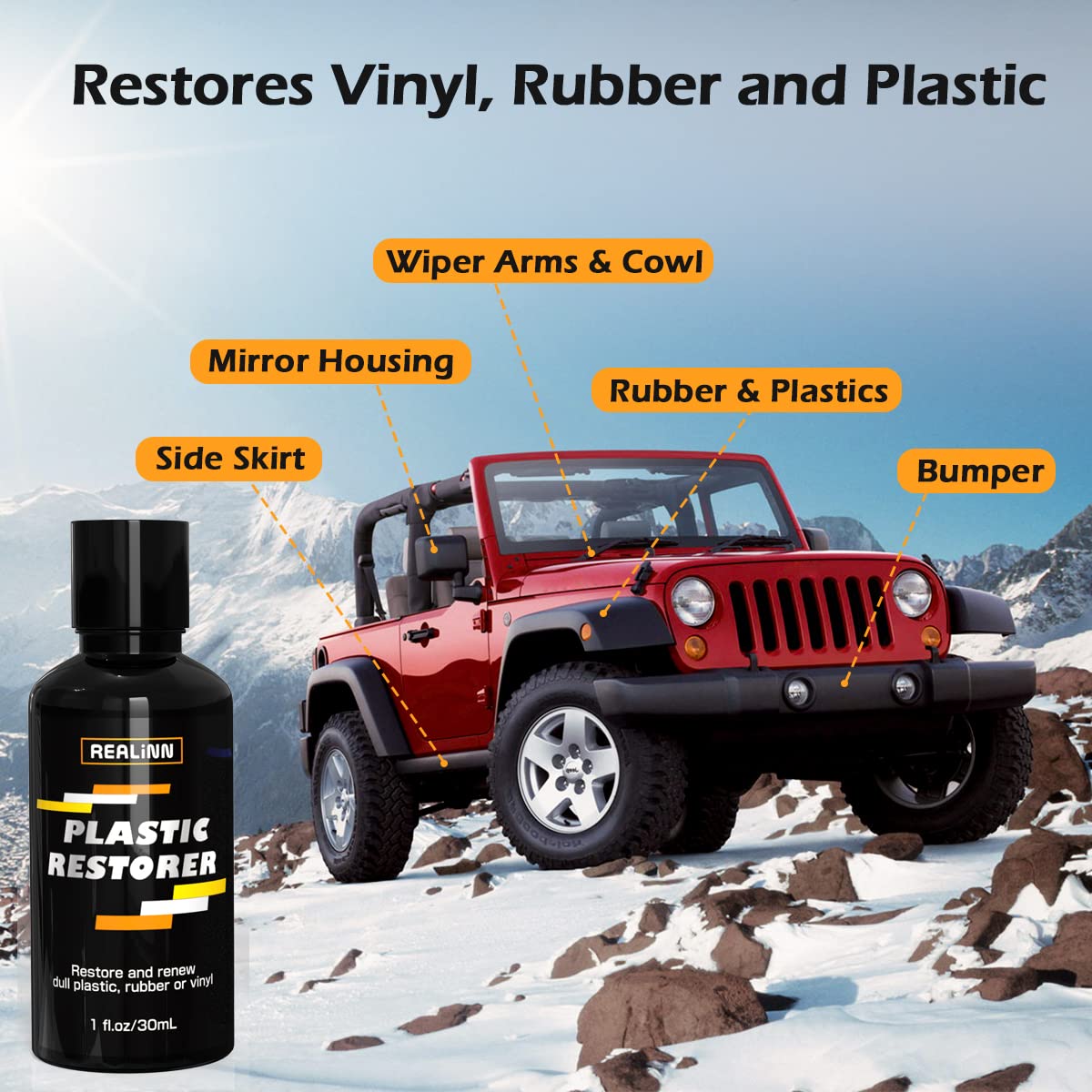 REALINN Plastic Restorer - Cars Ceramic Plastic Coating Trim Restore, Shines & Protects Plastic, Vinyl & Rubber Surfaces