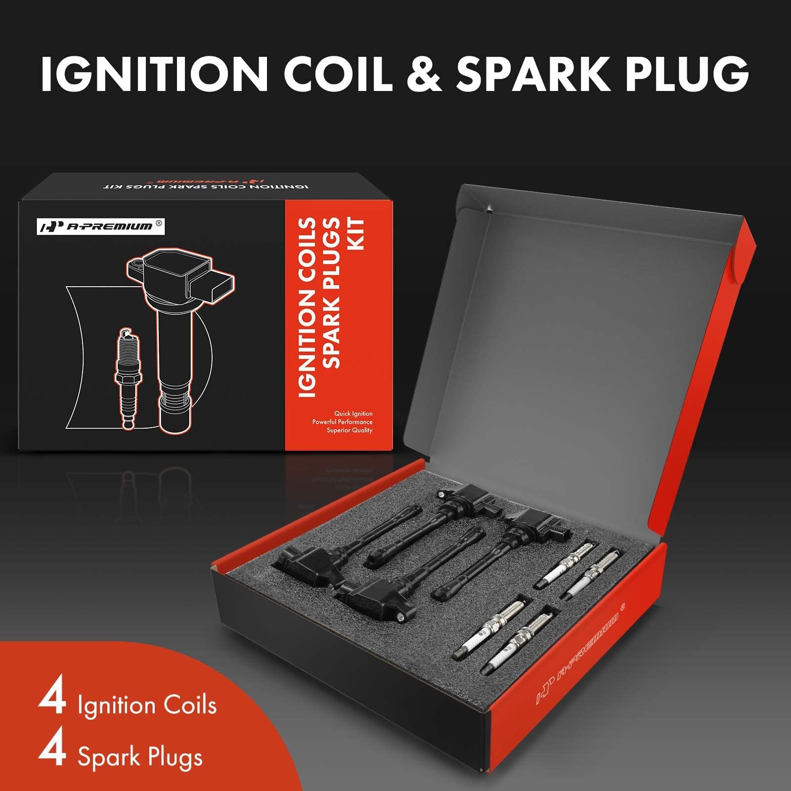 A-Premium Ignition Coils and Spark Plugs Kits Compatible with Nissan Juke 2011-2017 L4 1.6L