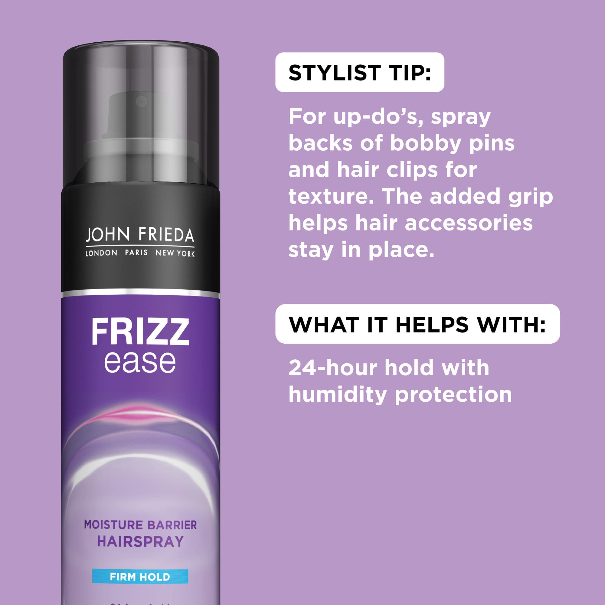 John Frieda Frizz Ease Moisture Barrier Hairspray, Firm Hold Hairspray, Seals Out Moisture, Blocks Frizz, Protects Against Heat, and Keeps Hair Straight with Long-Lasting Hold, 12 Oz, Pack of 2